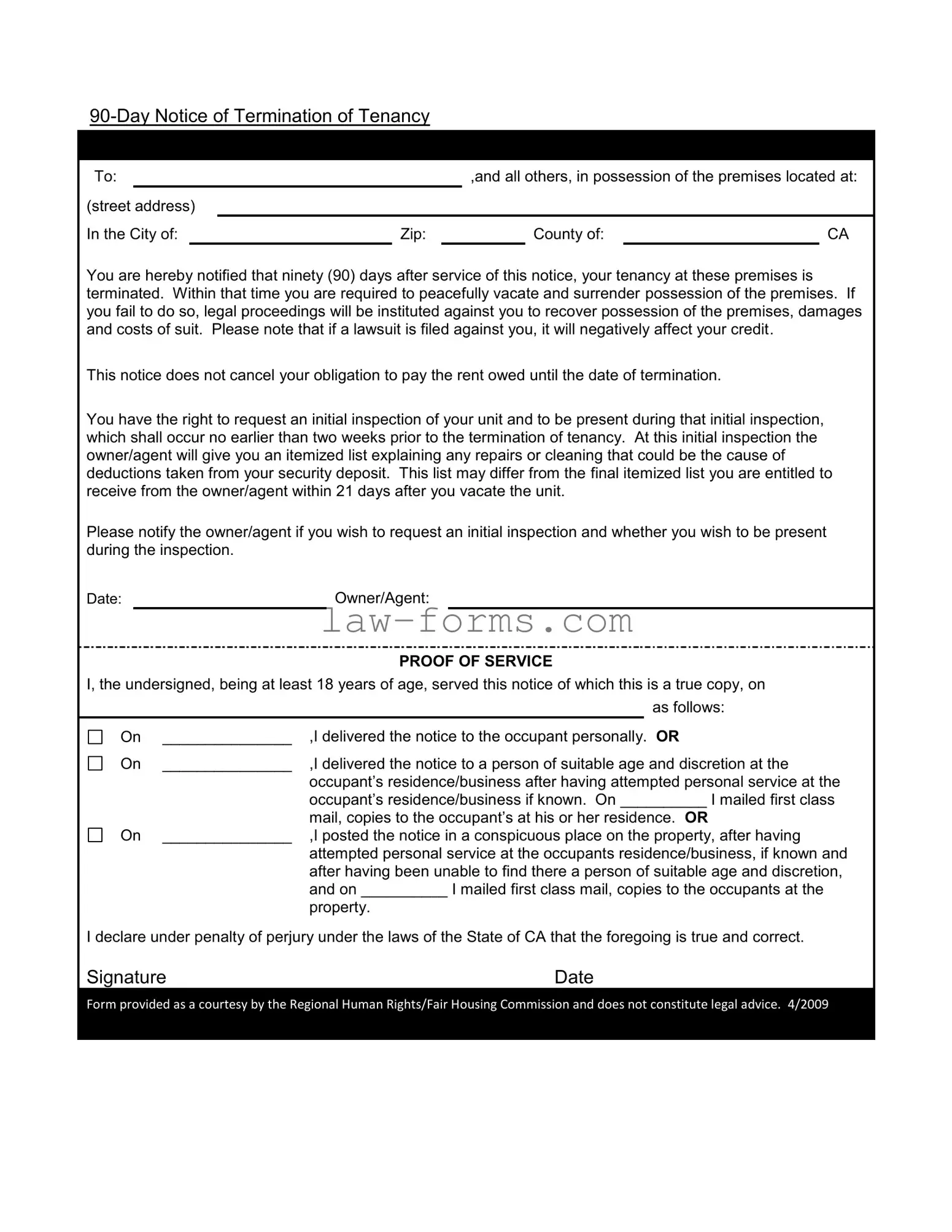 90 Day Notice To Move Out PDF Template