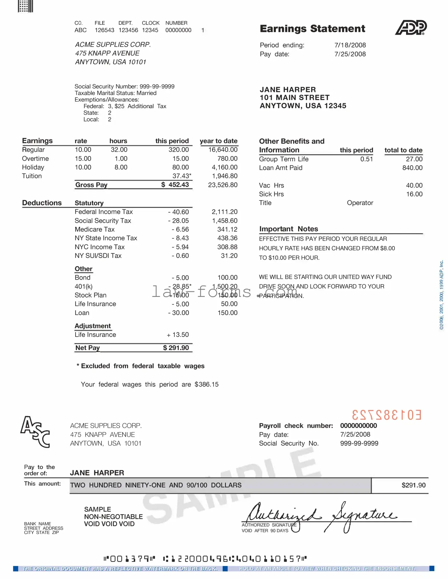 Adp Pay Stub PDF Template