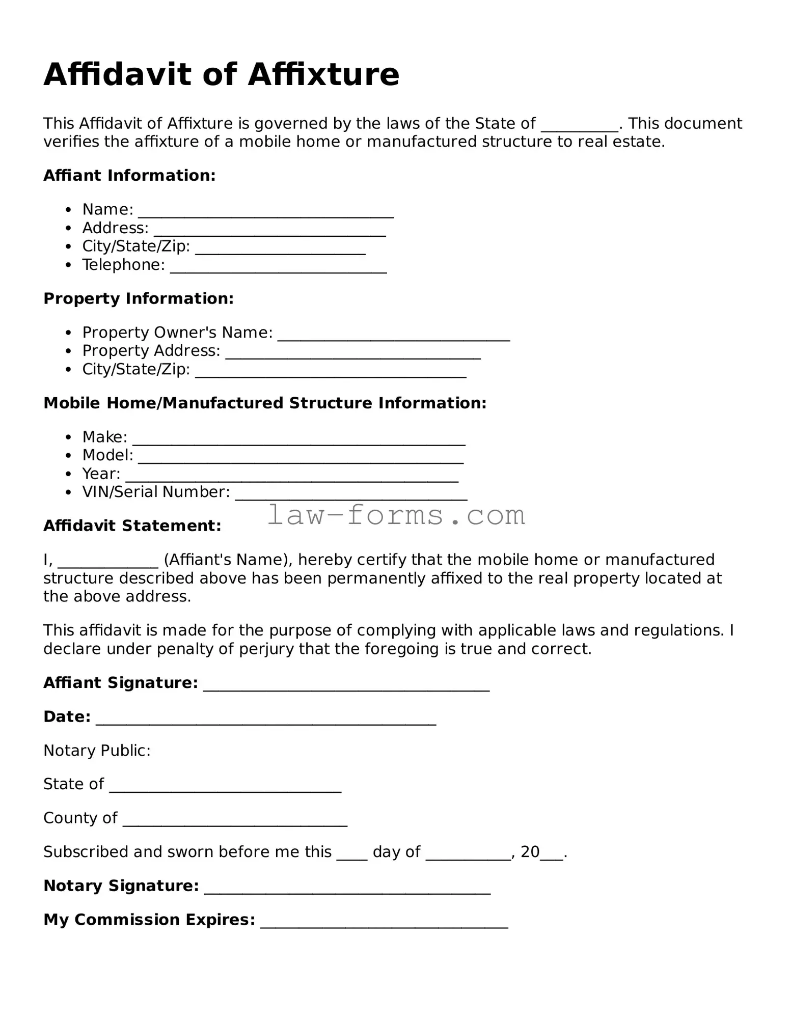 Valid Affidavit of Affixture Template