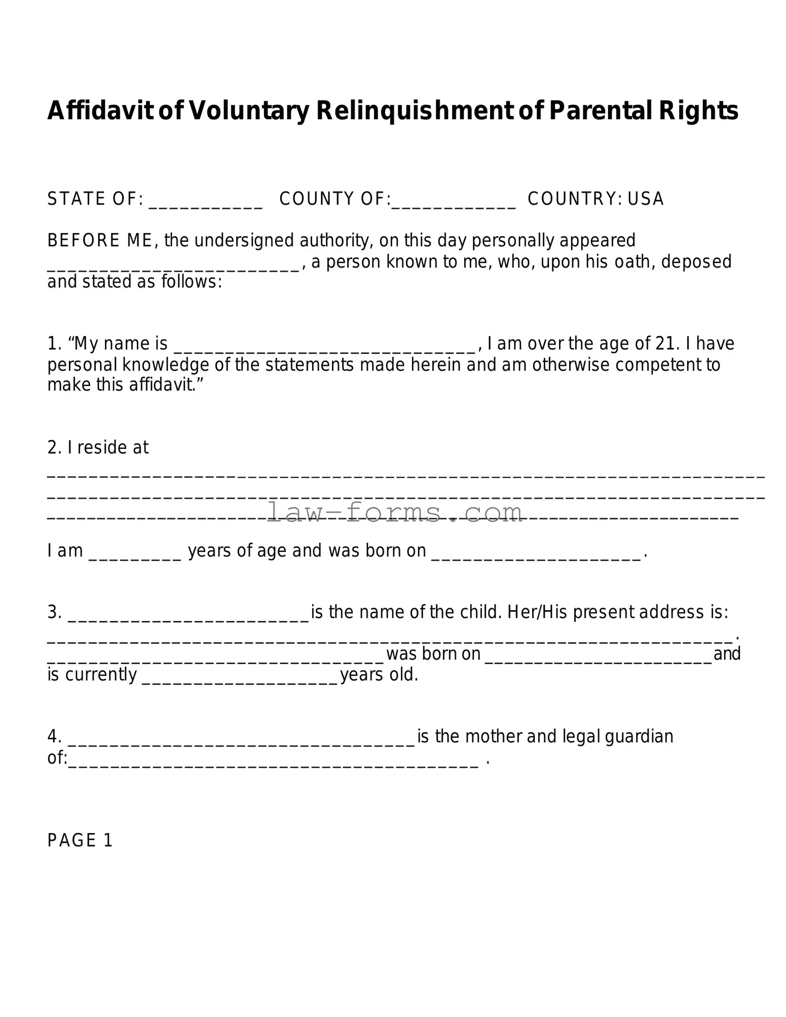 Affidavit Parental Rights PDF Template