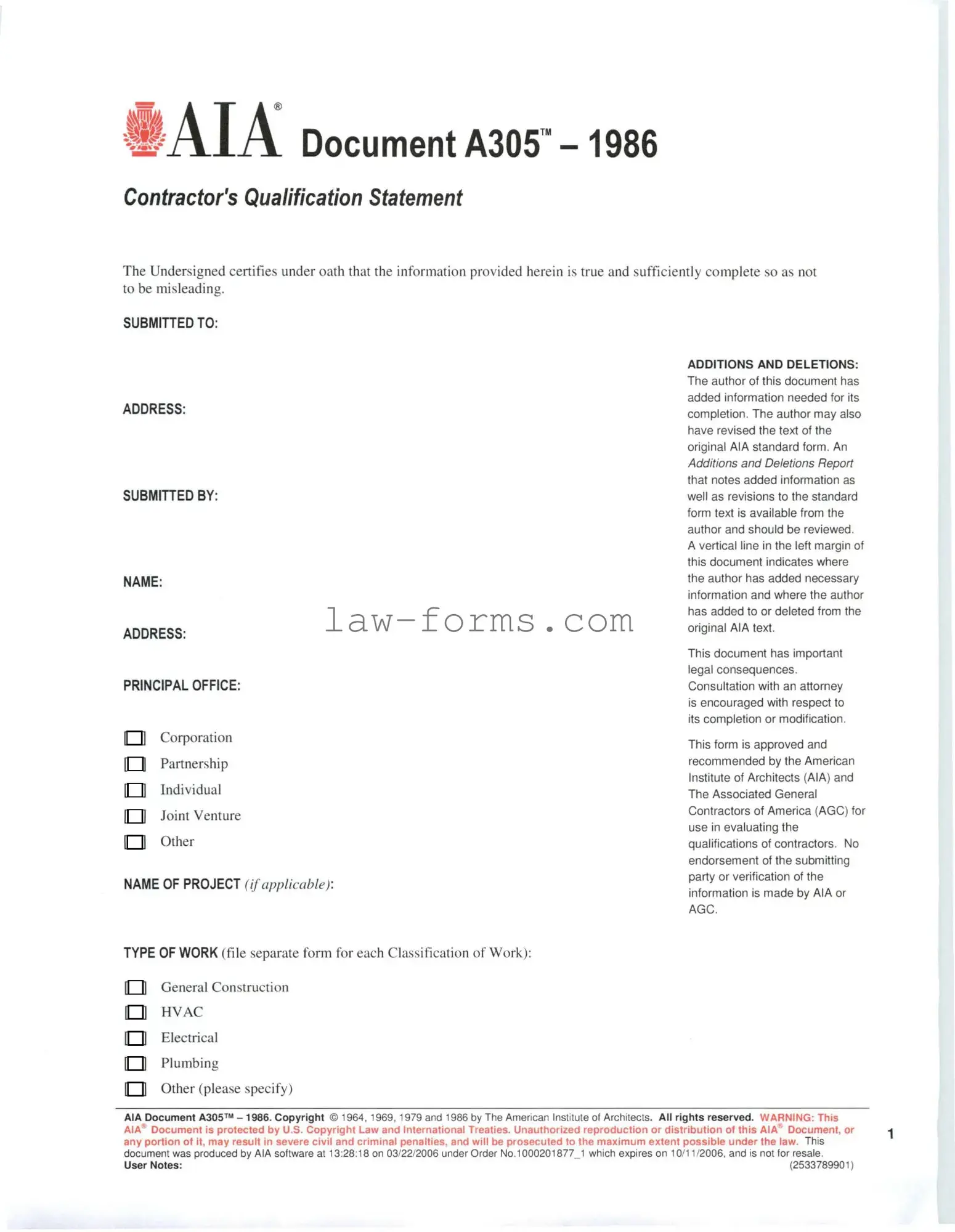 AIA A305 PDF Template