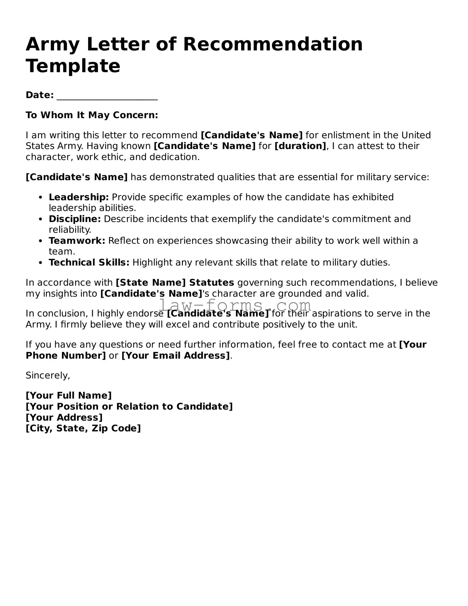 Valid Army Letter of Recommendation Template