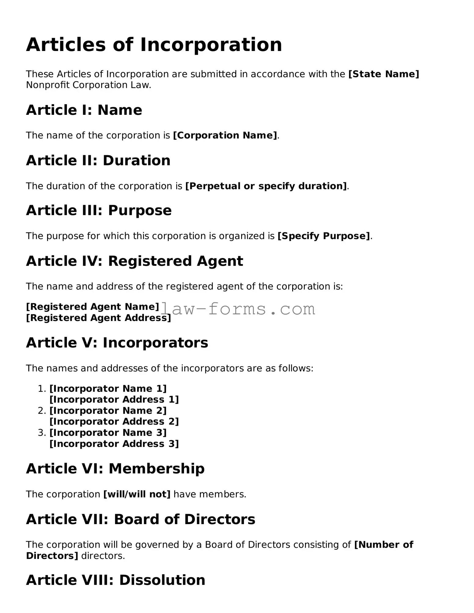 Valid Articles of Incorporation Template