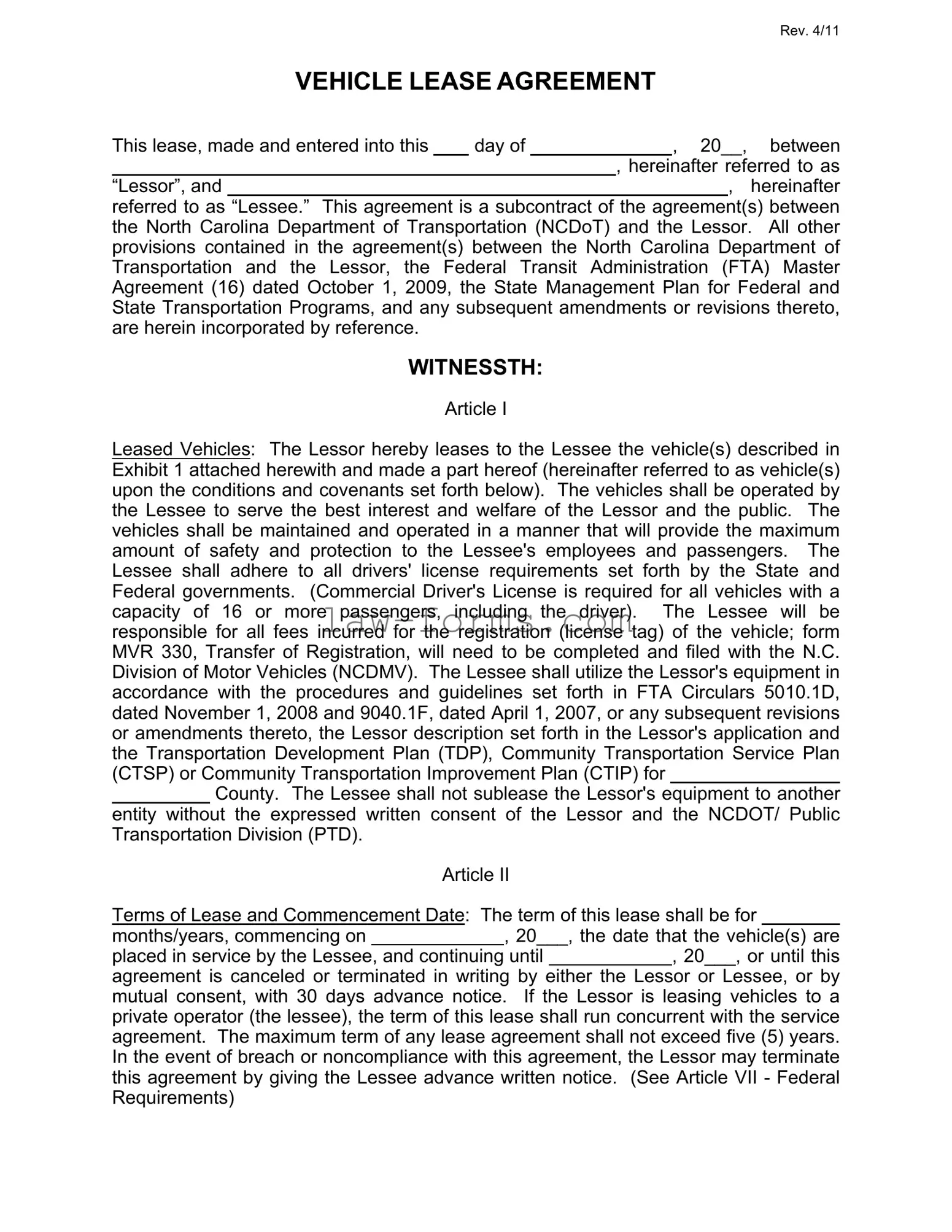 Commercial Vehicle Lease Agreement PDF Template