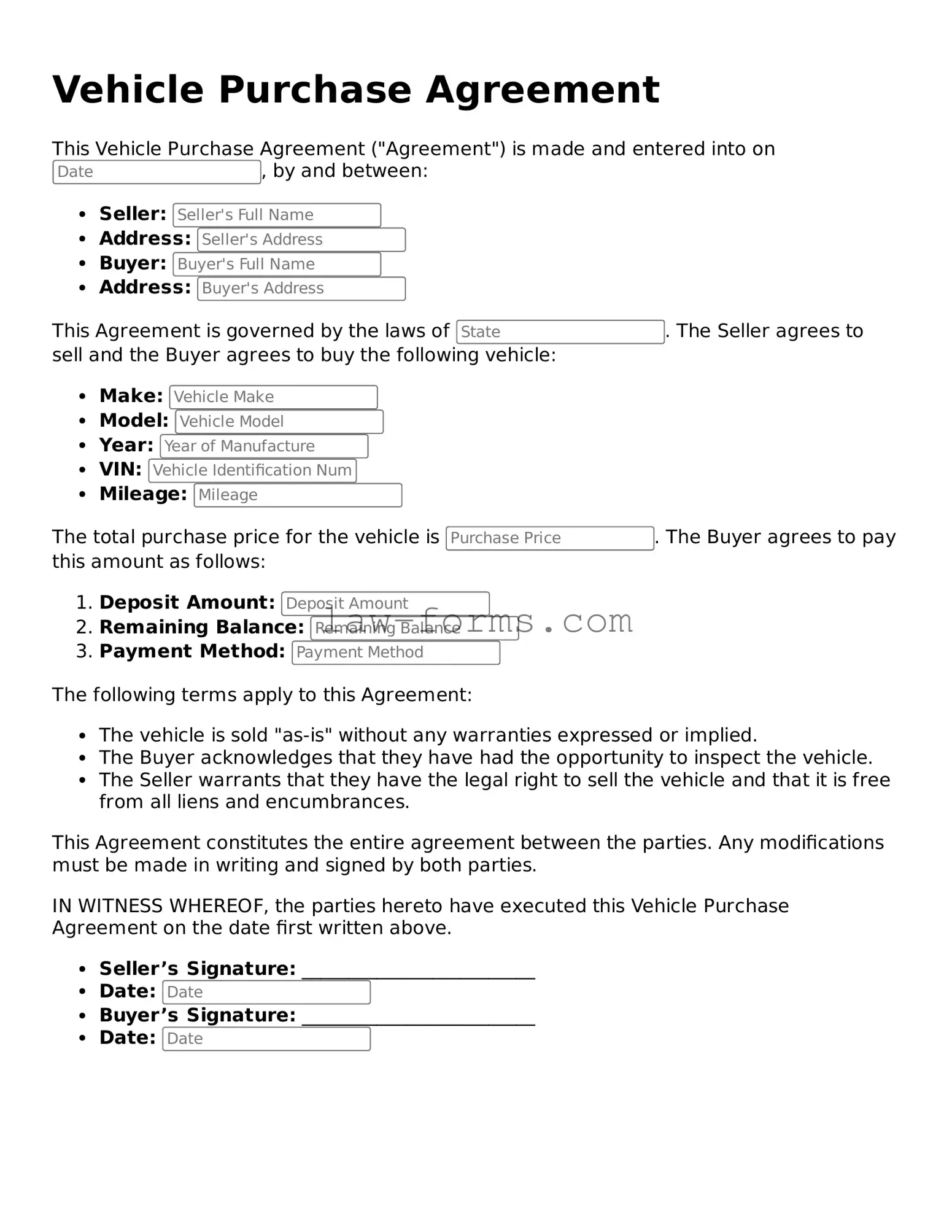 Valid Vehicle Purchase Agreement Template