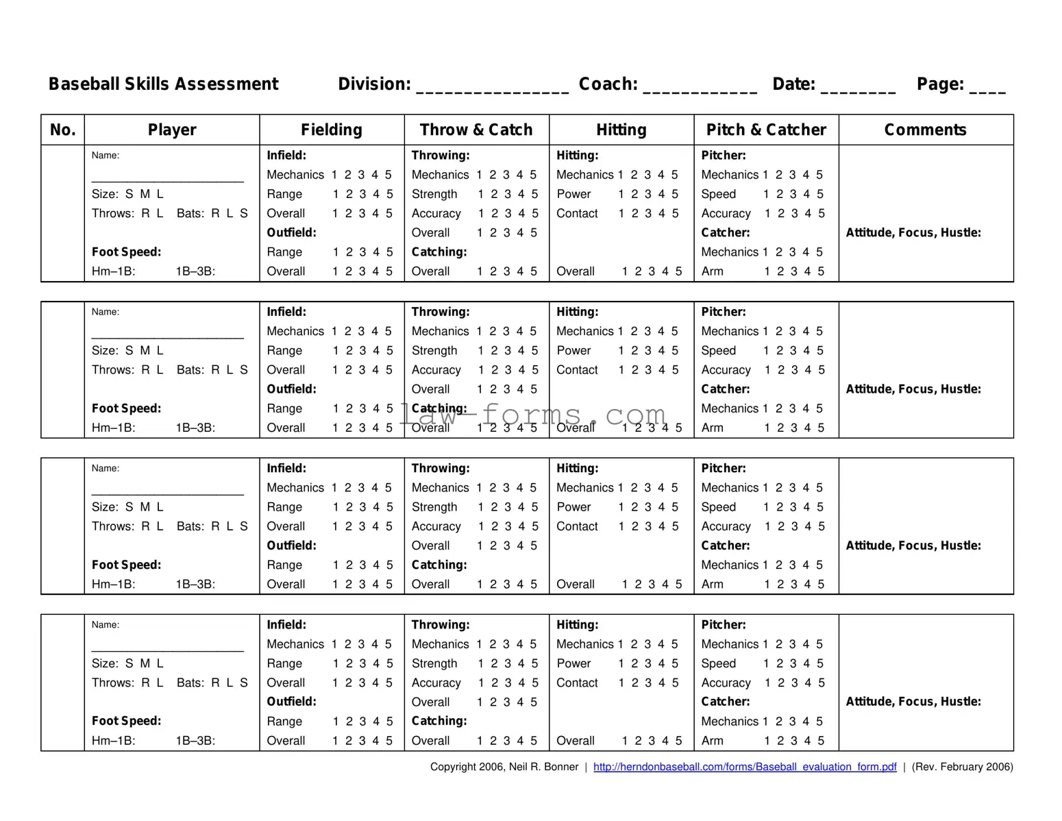 Baseball Assessment PDF Template