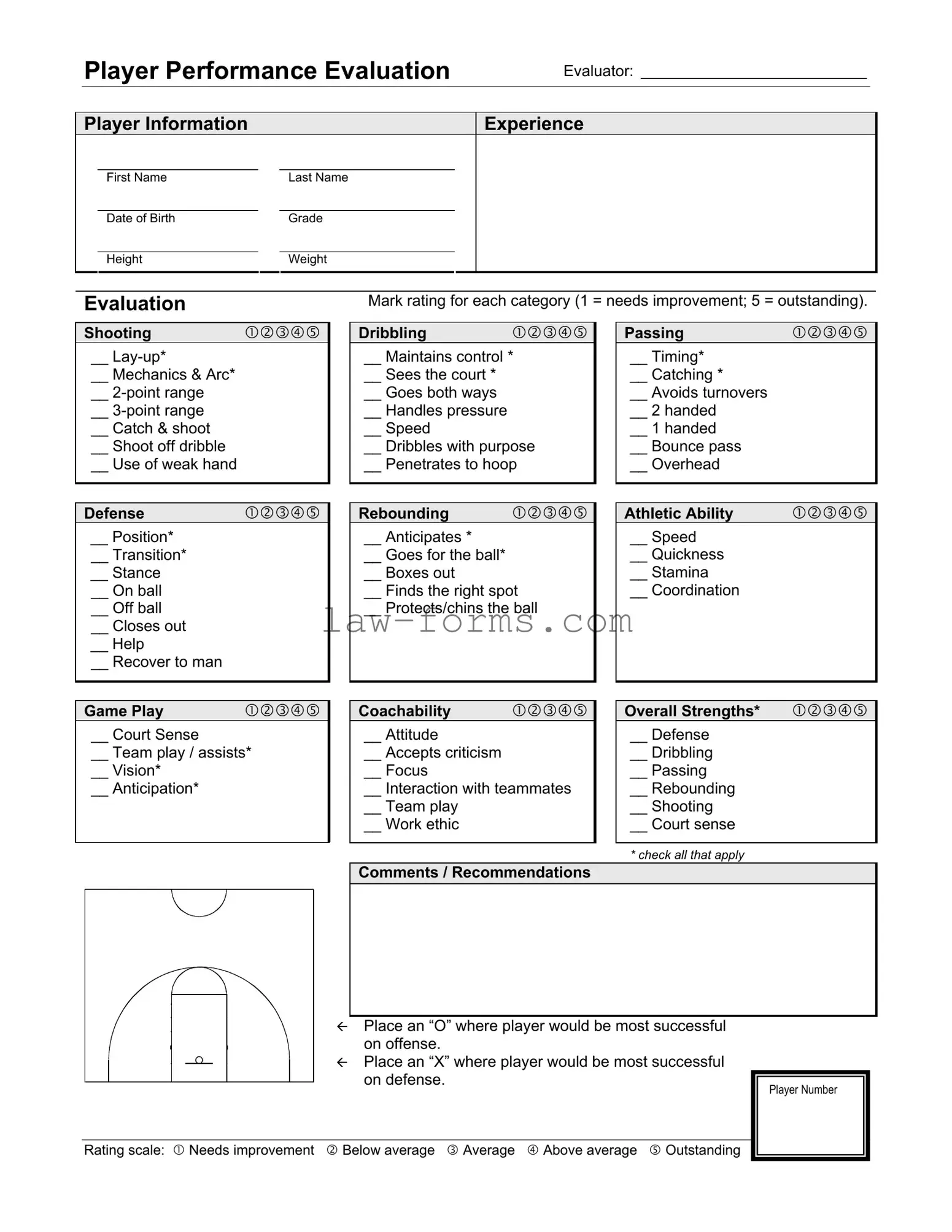 Basketball Evaluation PDF Template