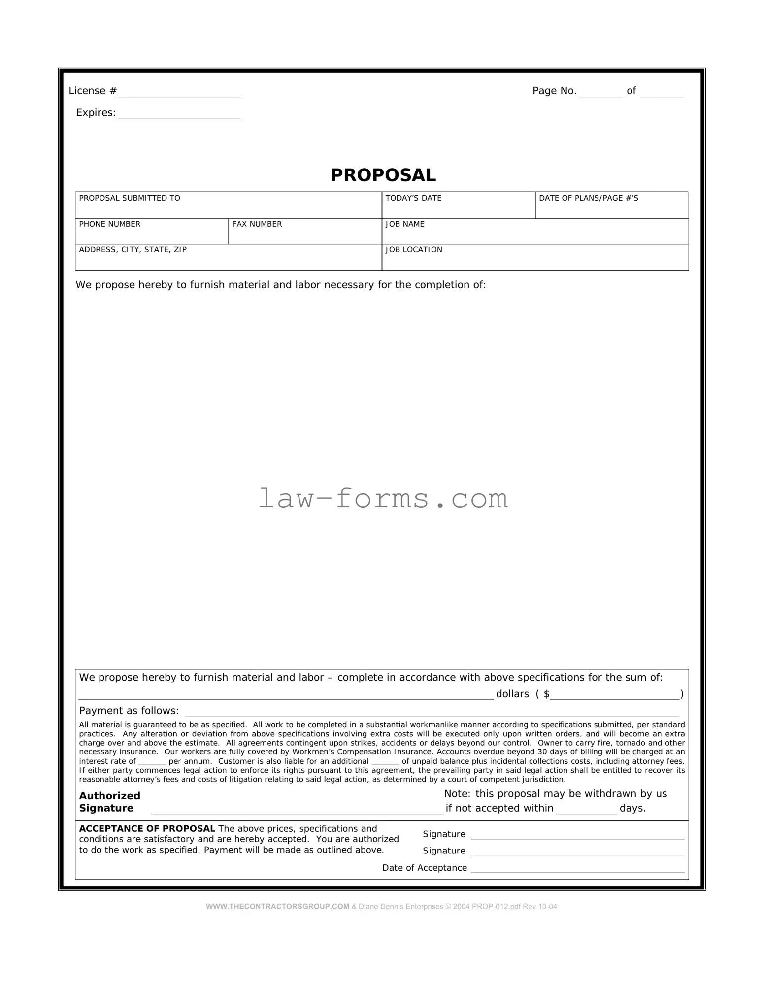 Construction proposal form PDF Template