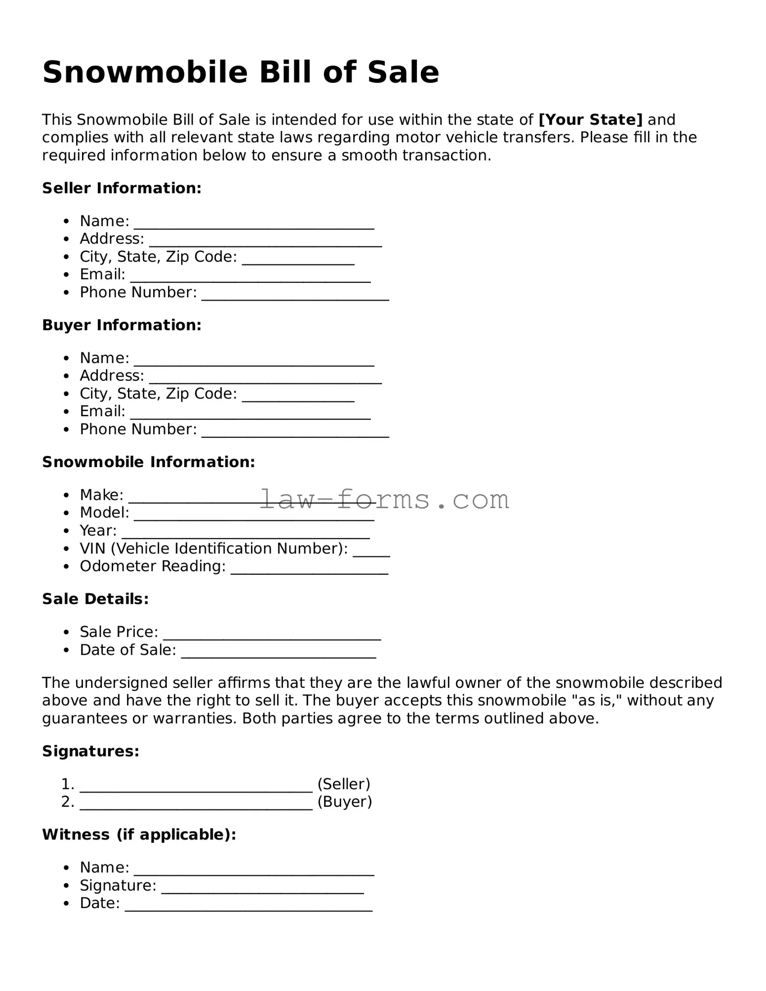 Valid Snowmobile Bill of Sale Template