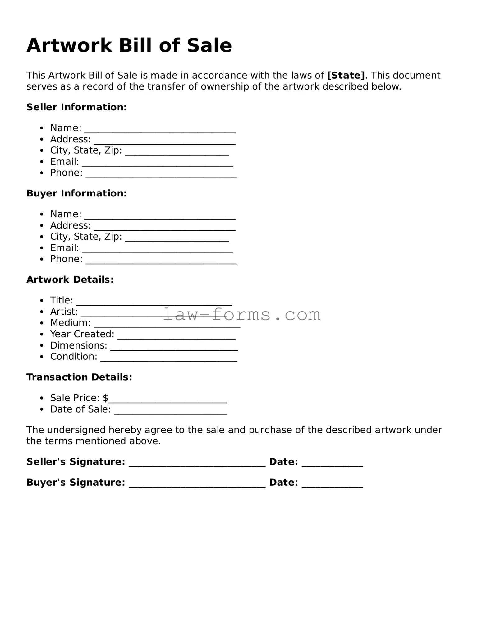Valid Artwork Bill of Sale Template