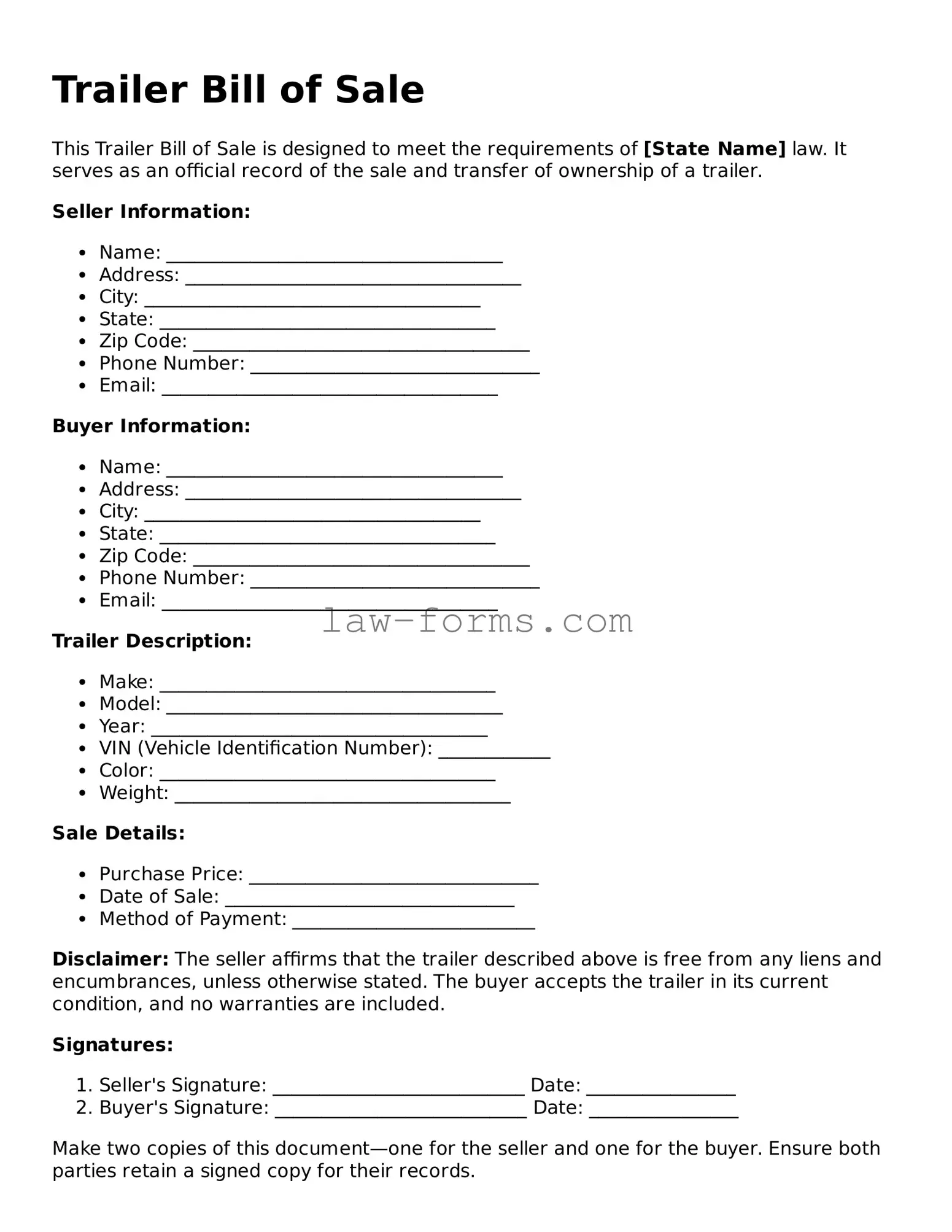 Valid Trailer Bill of Sale Template