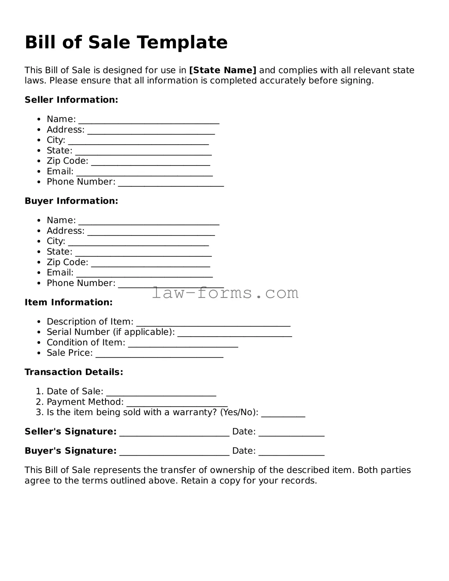 Valid Bill of Sale Template