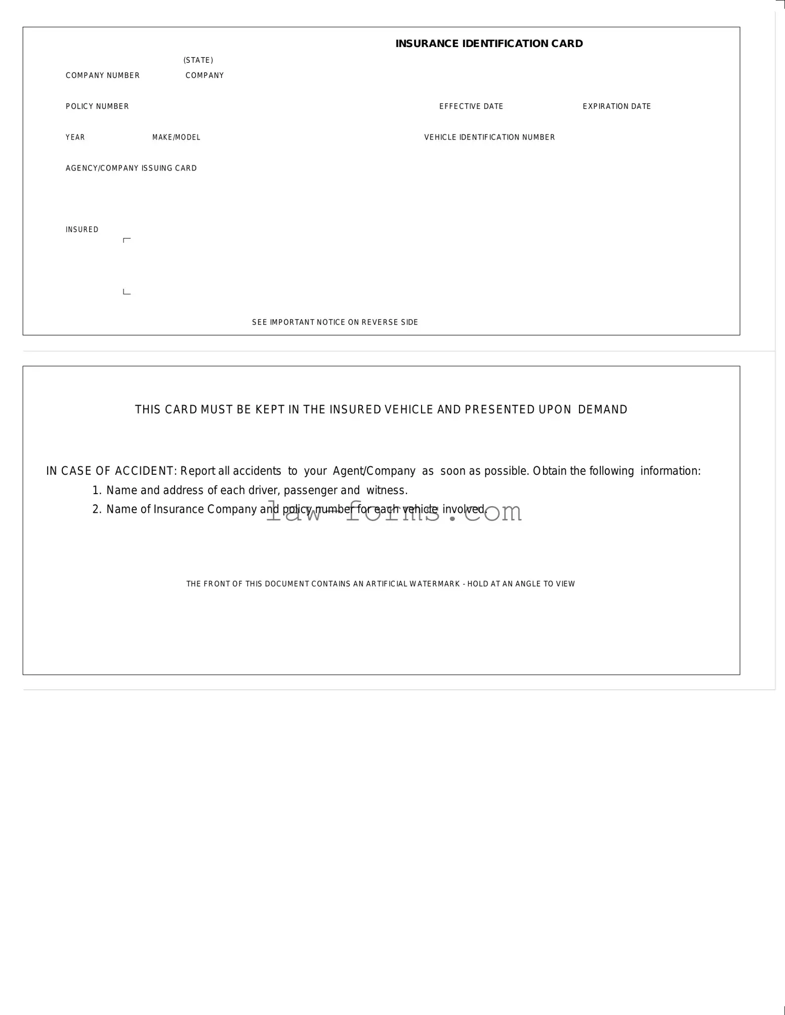 Auto Insurance Card PDF Template