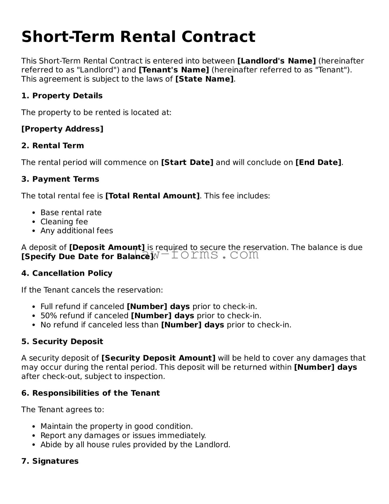 Valid Short-Term Rental Contract Template