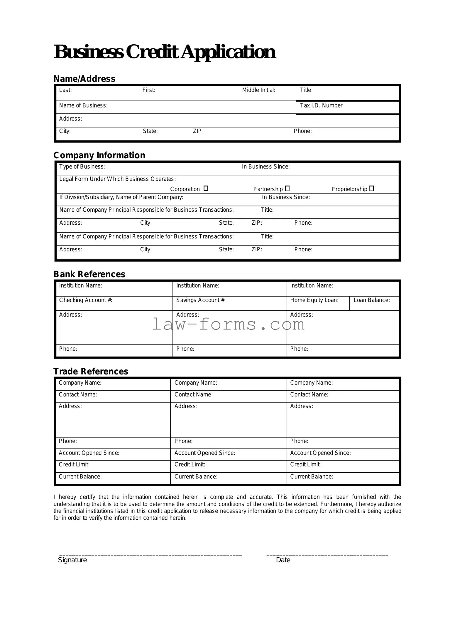 Business Credit Application PDF Template
