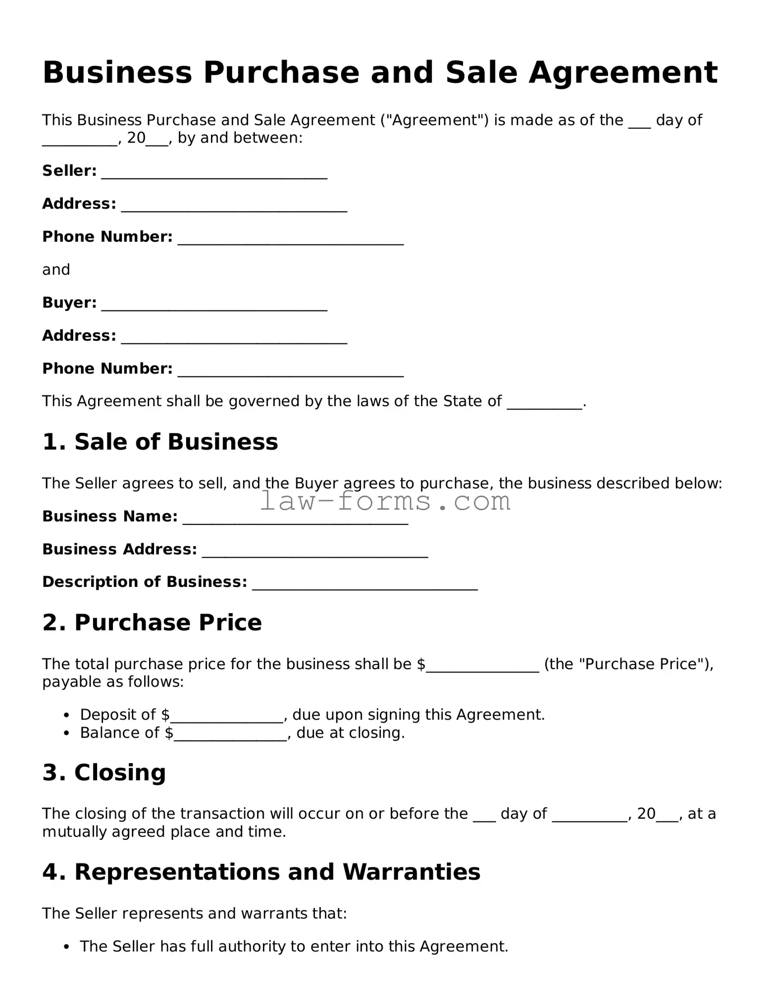Valid Business Purchase and Sale Agreement Template