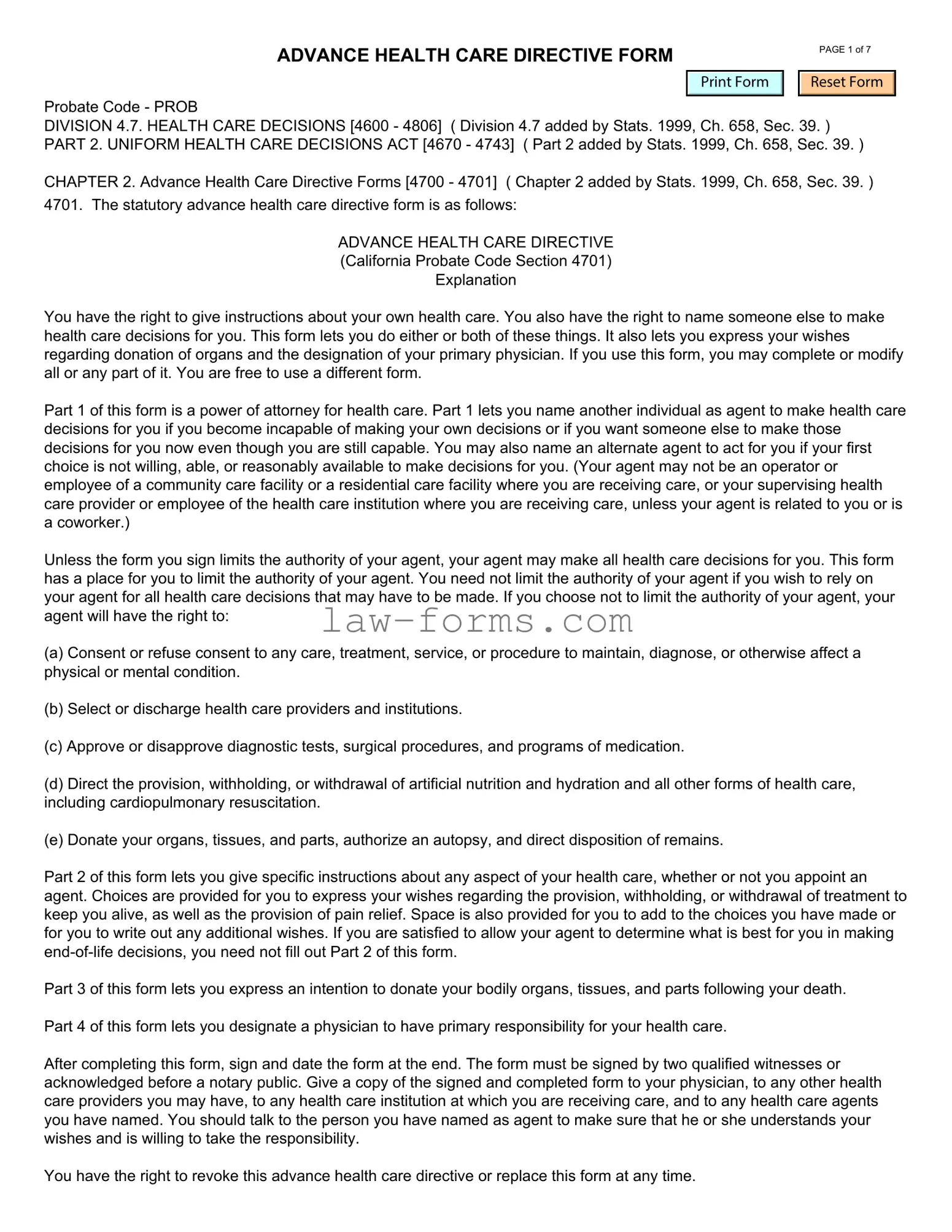 California Advanced Health Care Directive PDF Template
