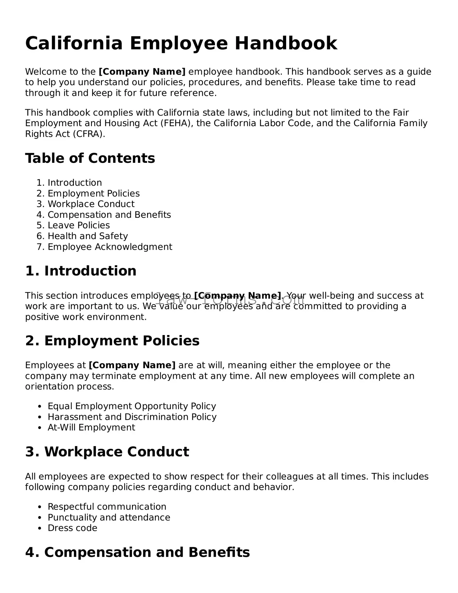 Valid Employee Handbook Form for California State