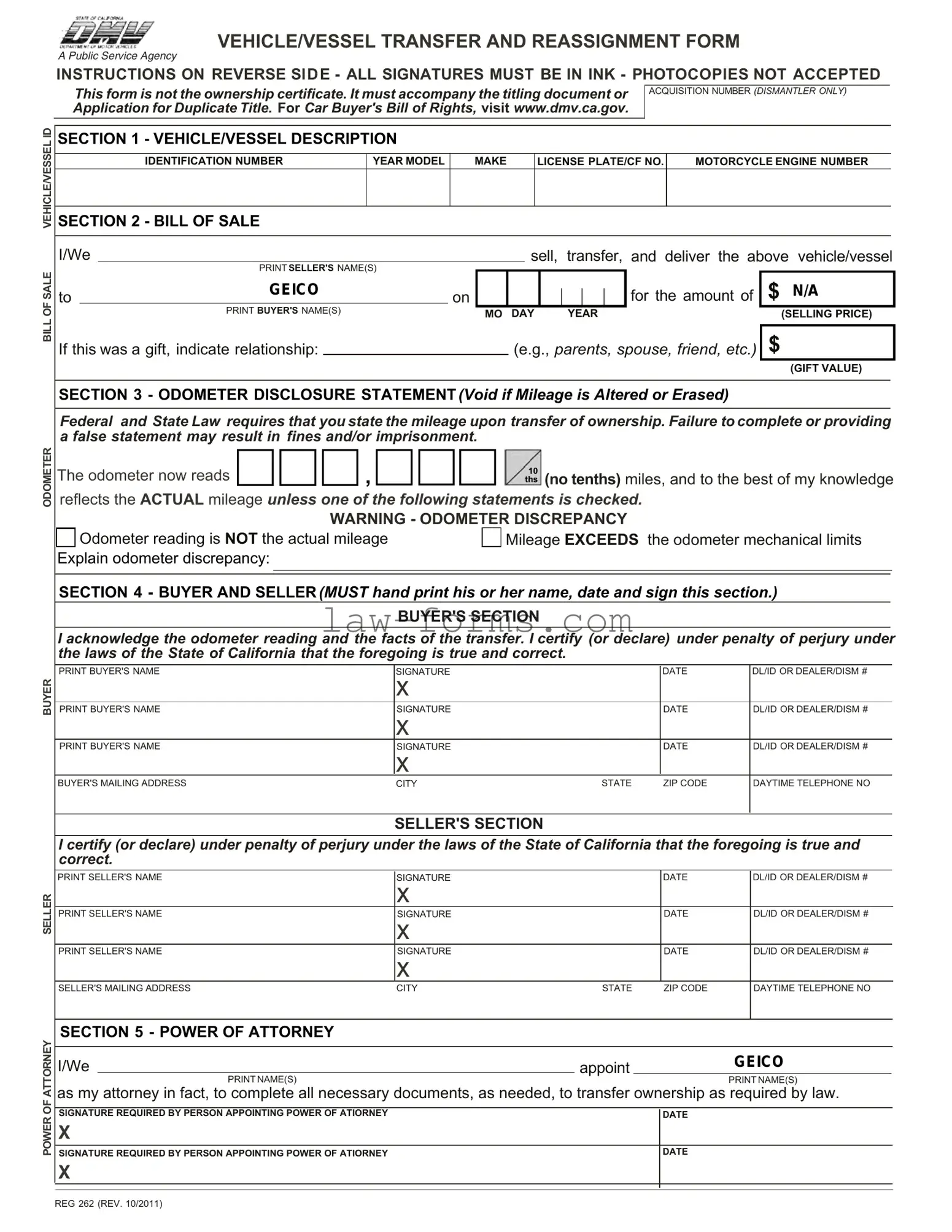 California Fotm Reg 262 PDF Template