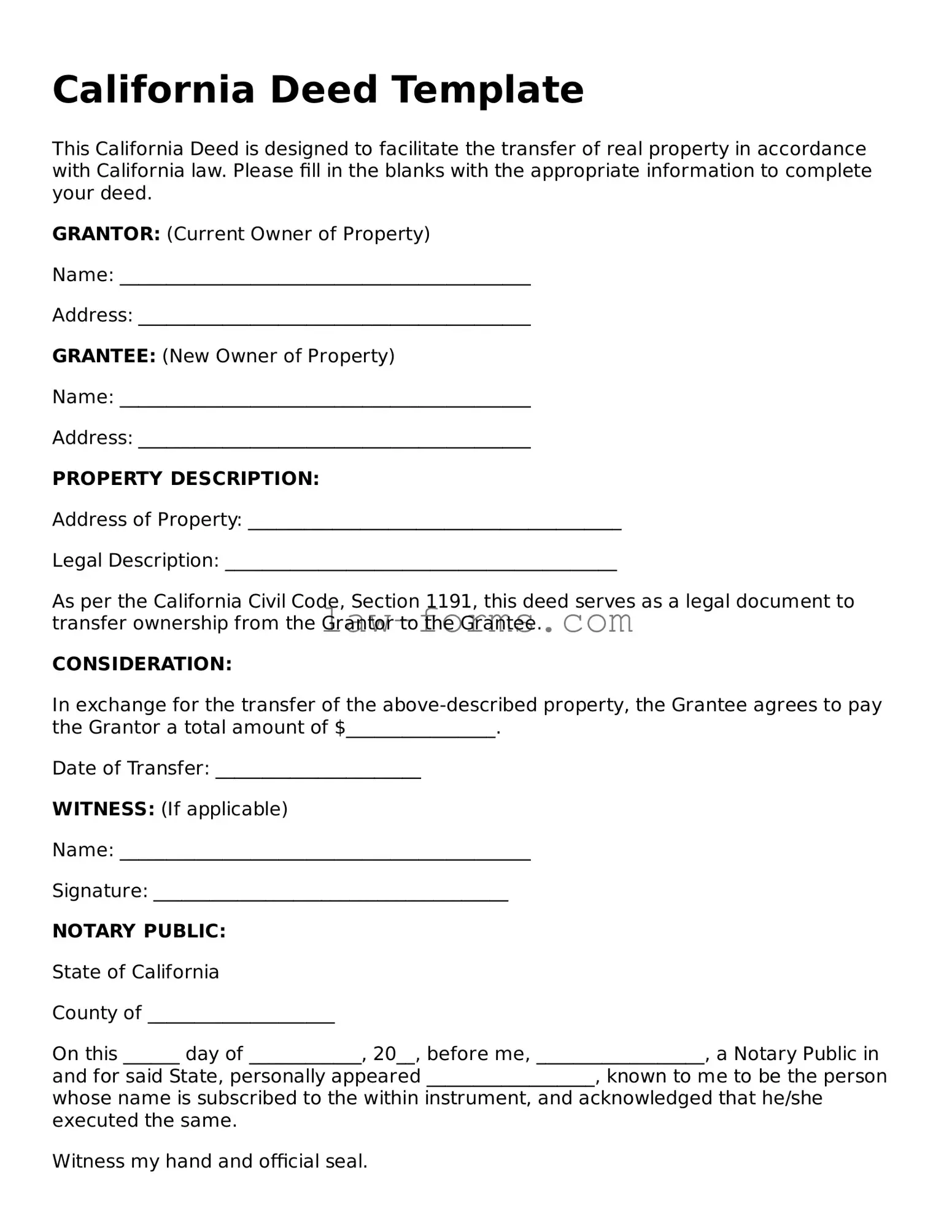 Valid Deed Form for California State