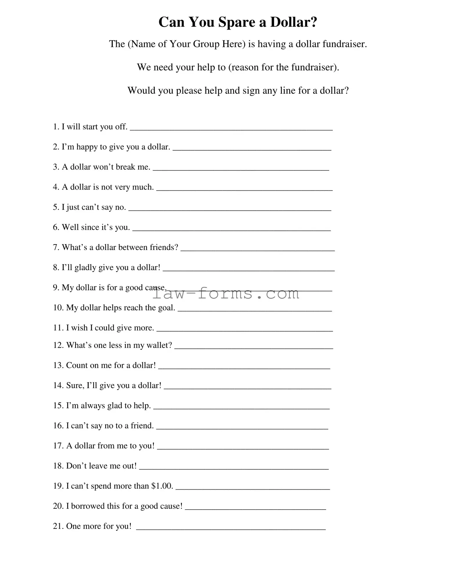 Donated A Dollar PDF Template