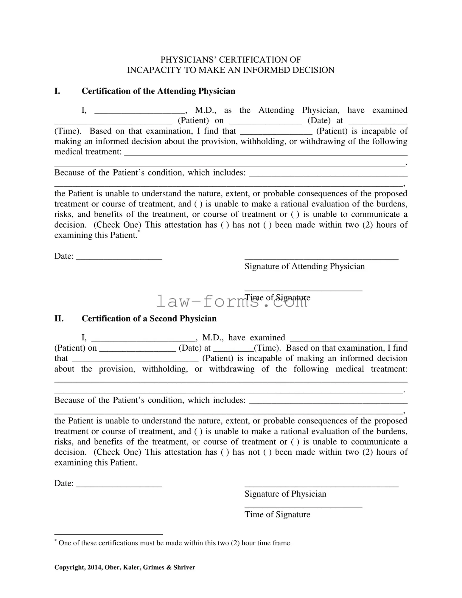 Certification Of Incapacity PDF Template