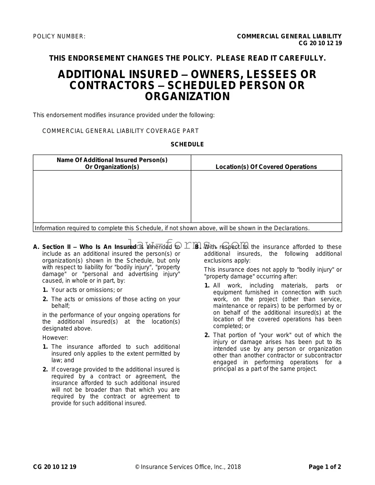 Cg 20 10 07 04 Liability Endorsement PDF Template