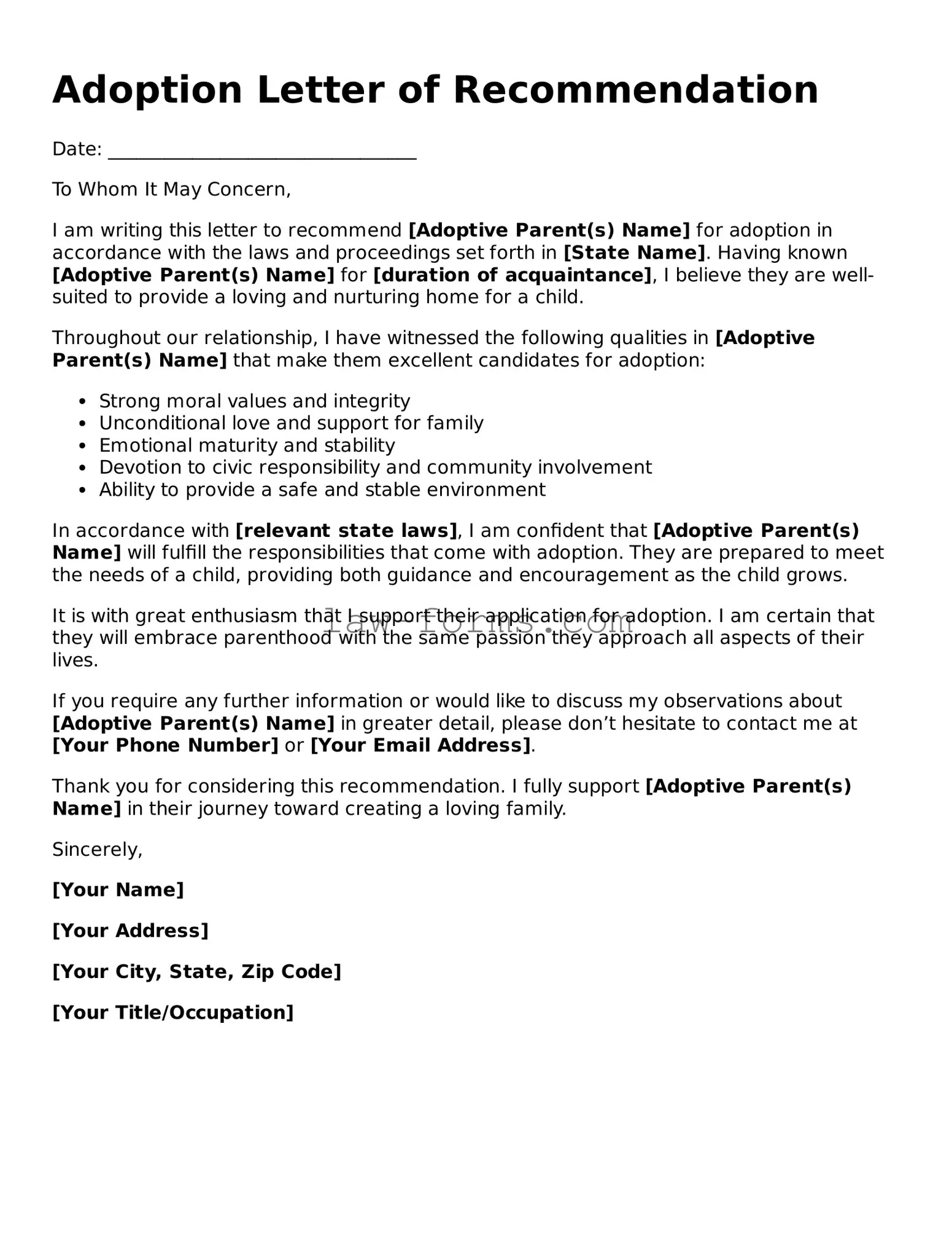 Valid Adoption Letter of Recommendation Template