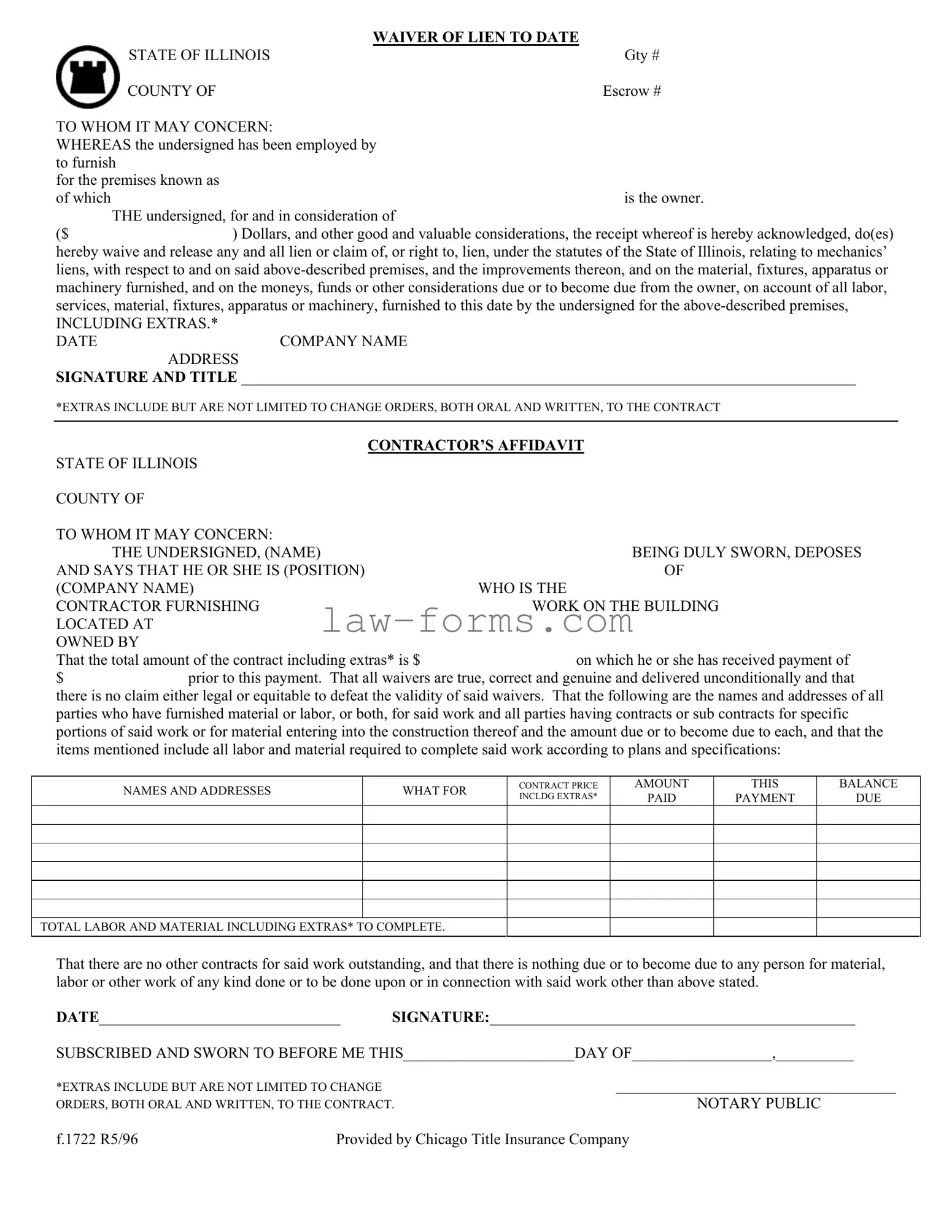 Chicago Title Waiver Format PDF Template