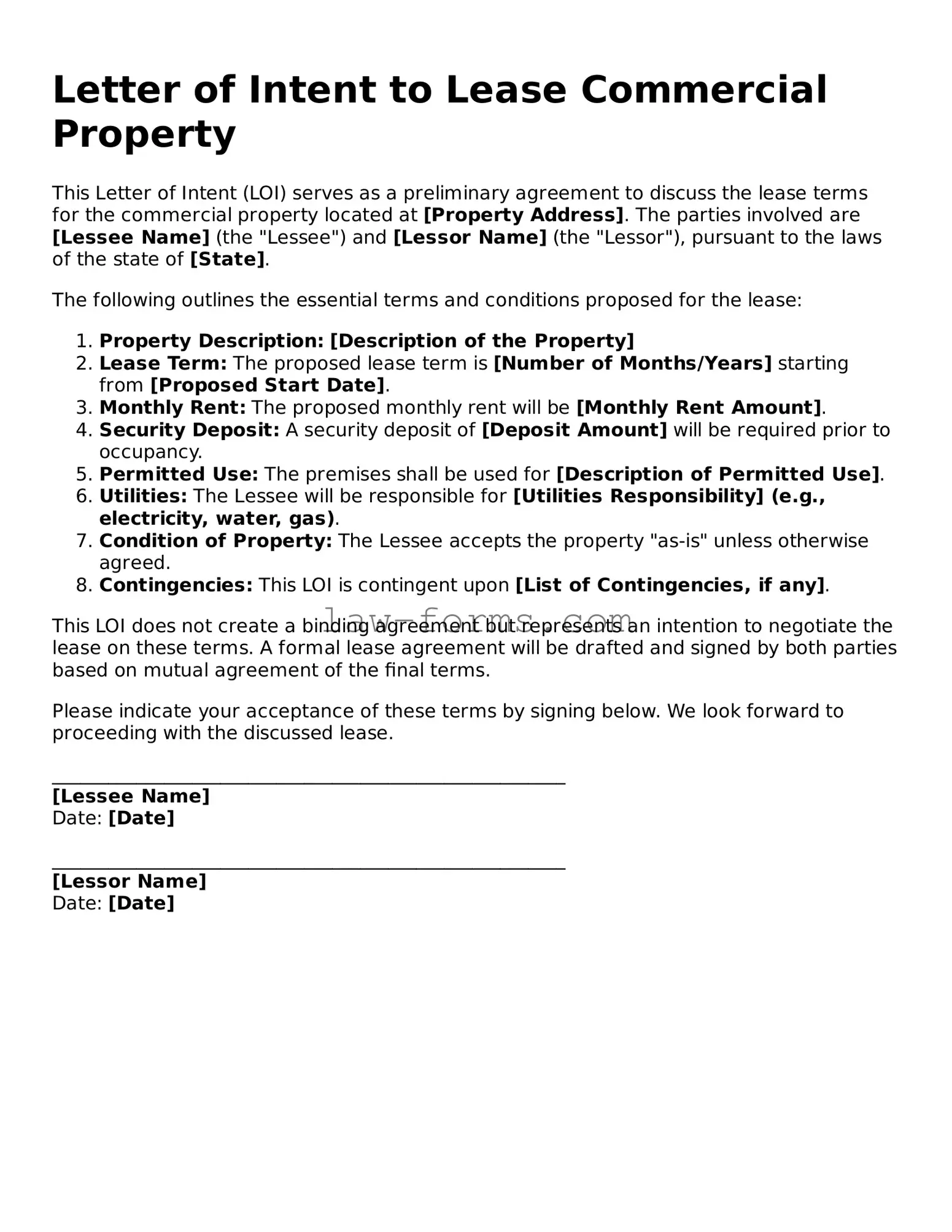 Valid Letter of Intent to Lease Commercial Property Template