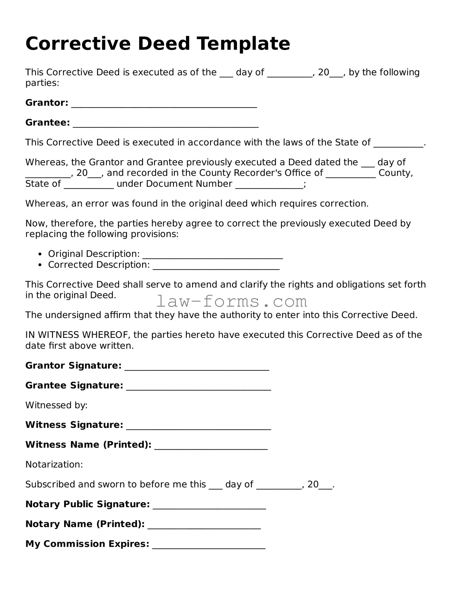 Valid Corrective Deed Template