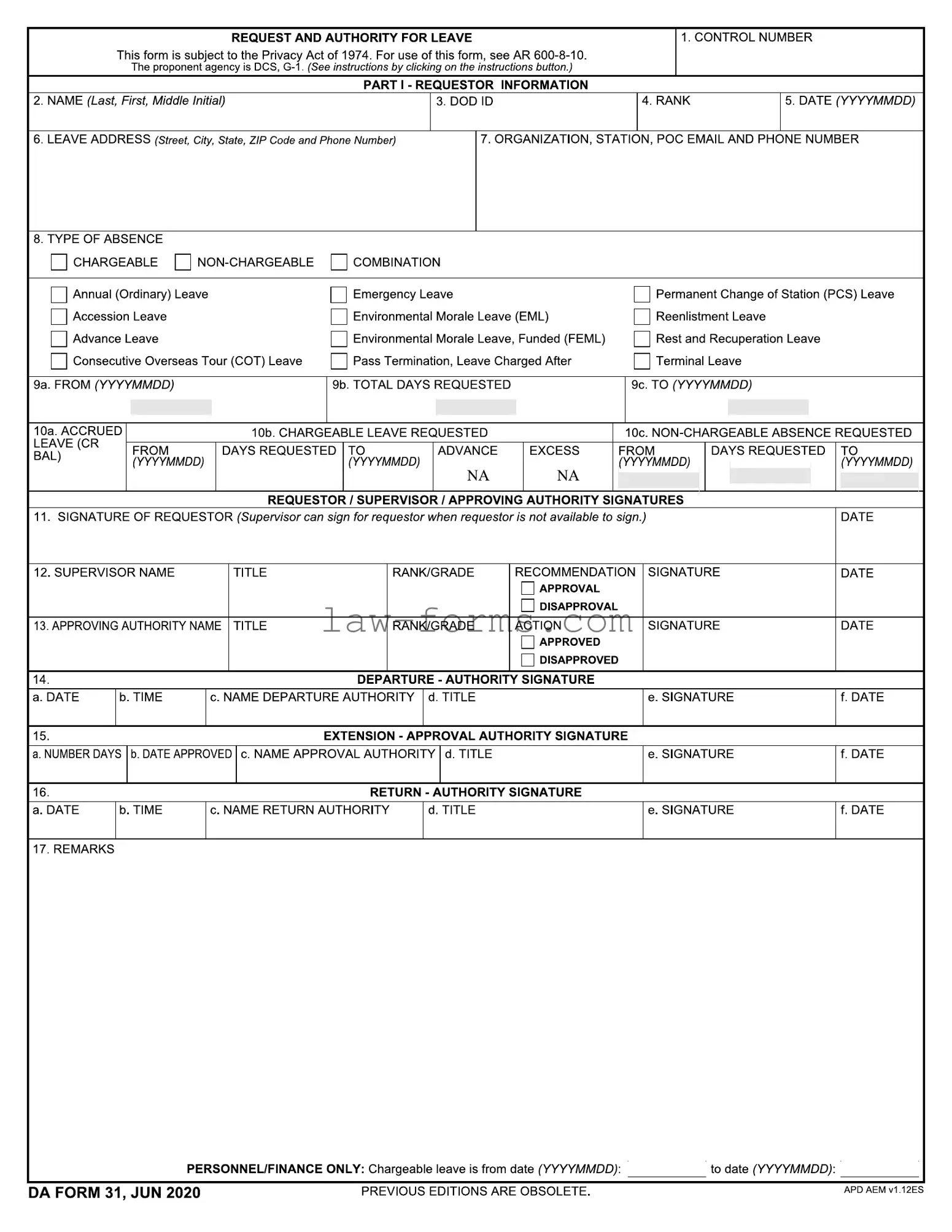 Da 31 PDF Template