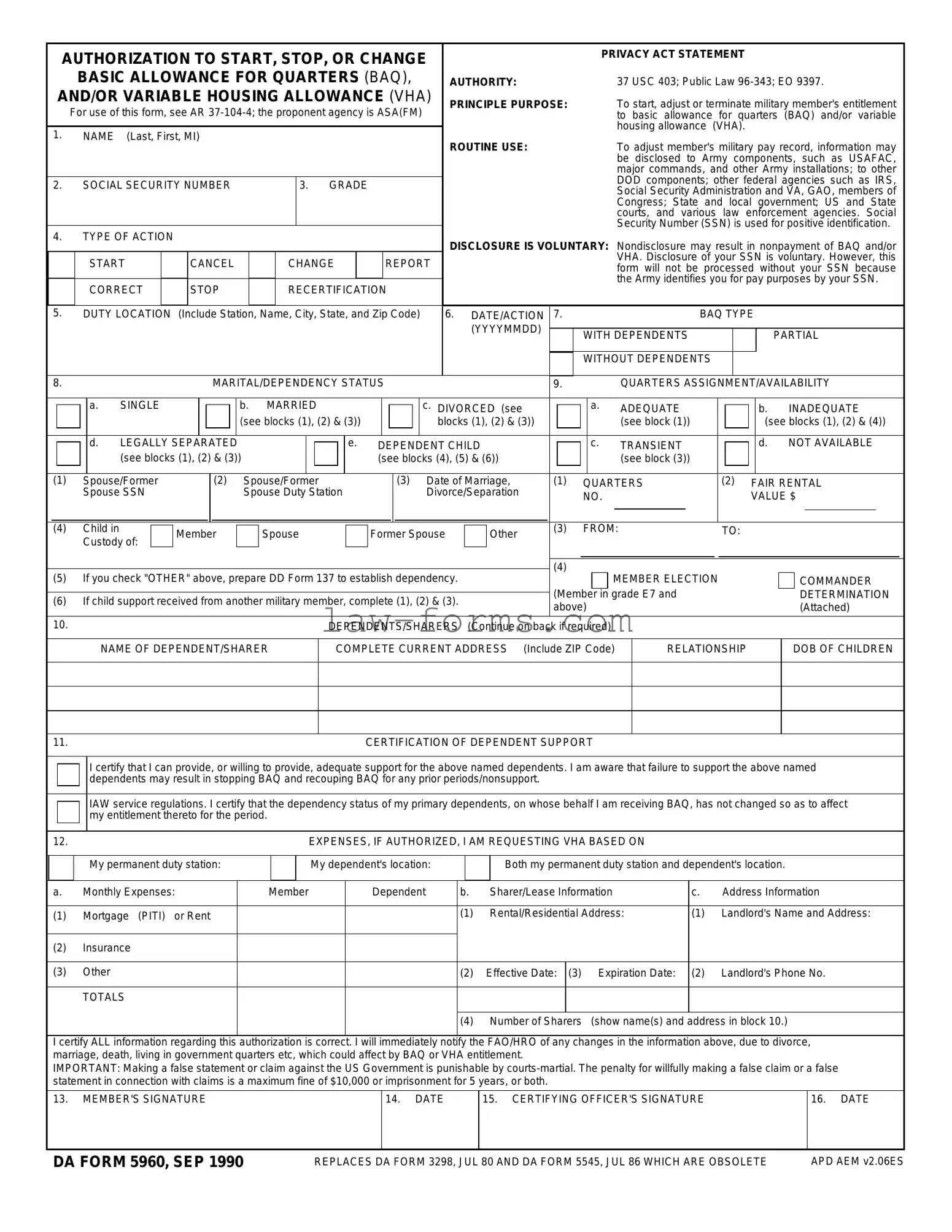 DA 5960 PDF Template