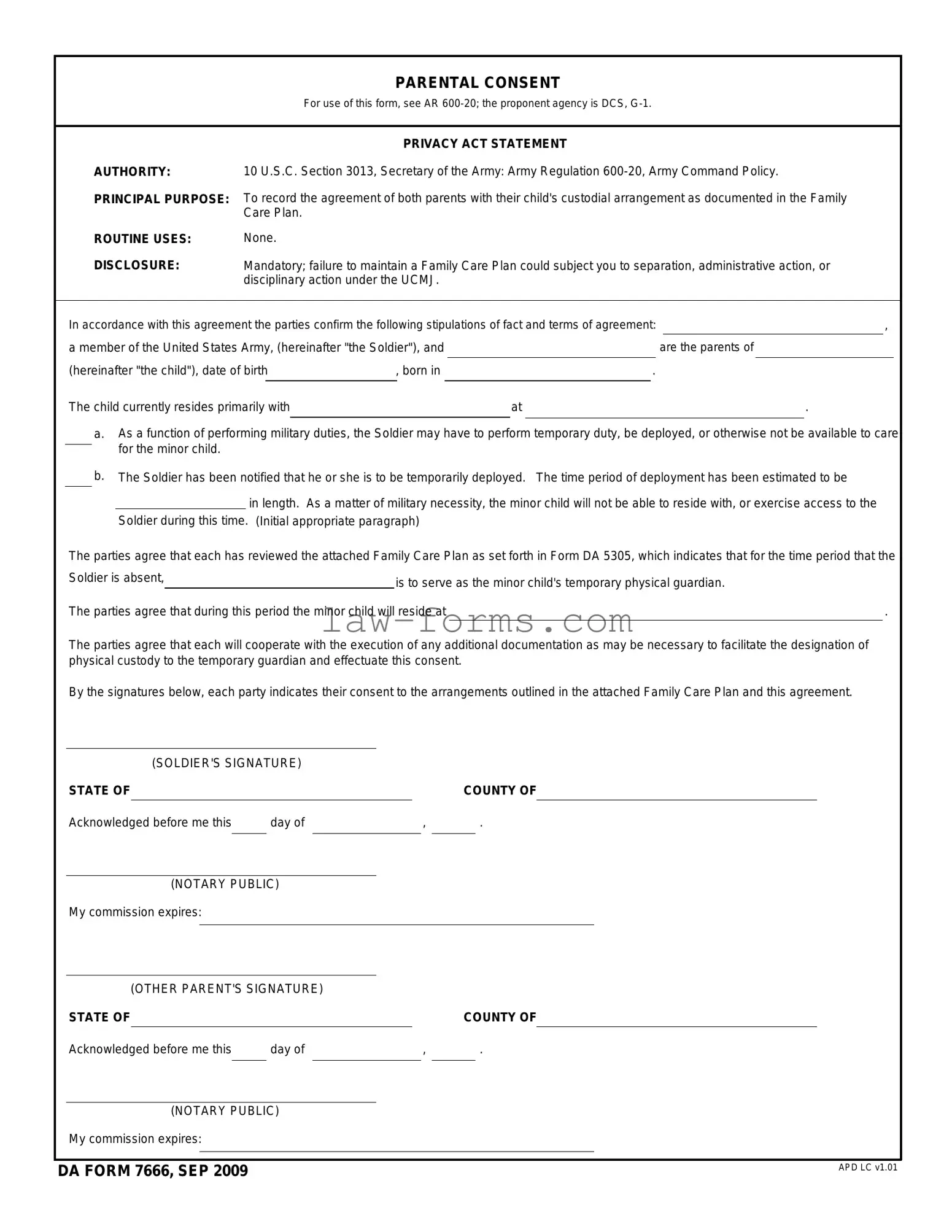 DA 7666 PDF Template