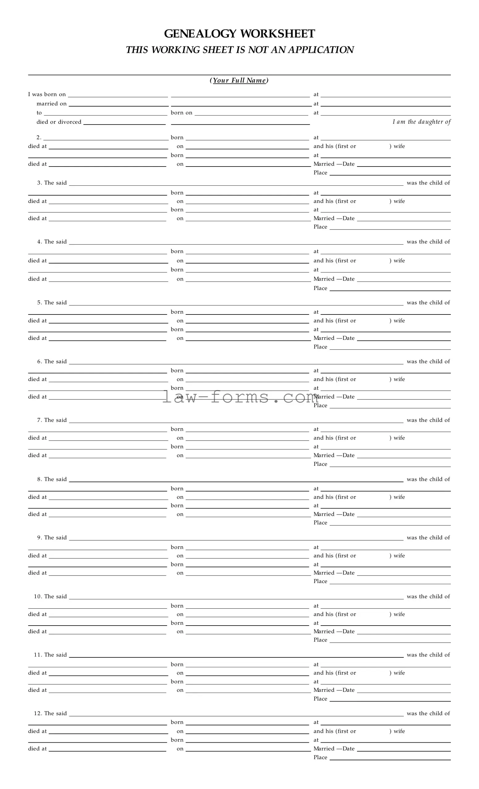 Dar Genealogy Worksheet PDF Template