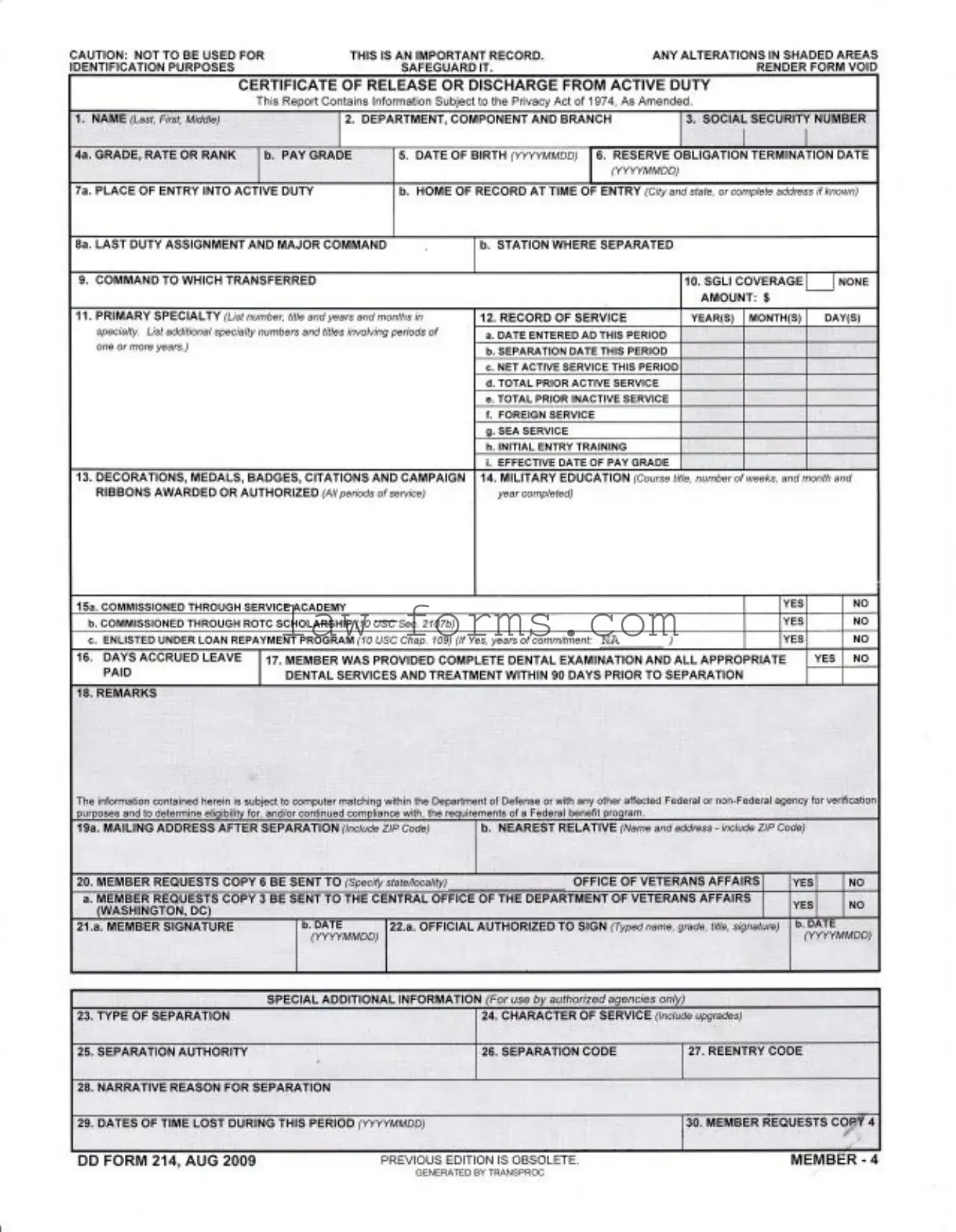 Dd 214 PDF Template