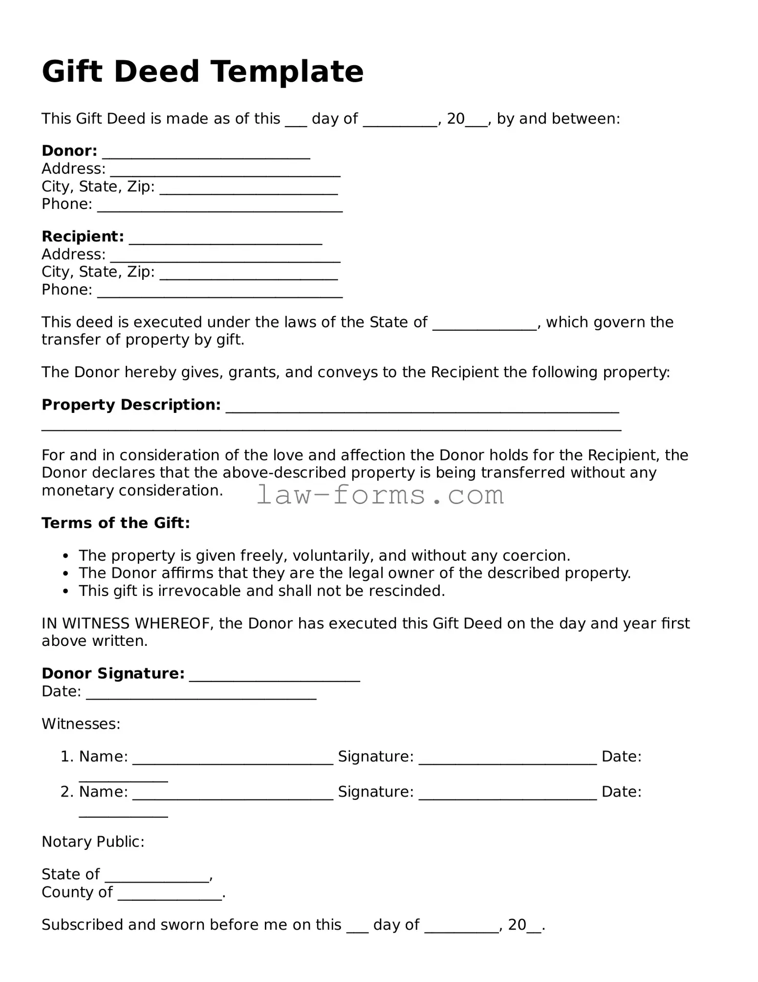 Valid Gift Deed Template