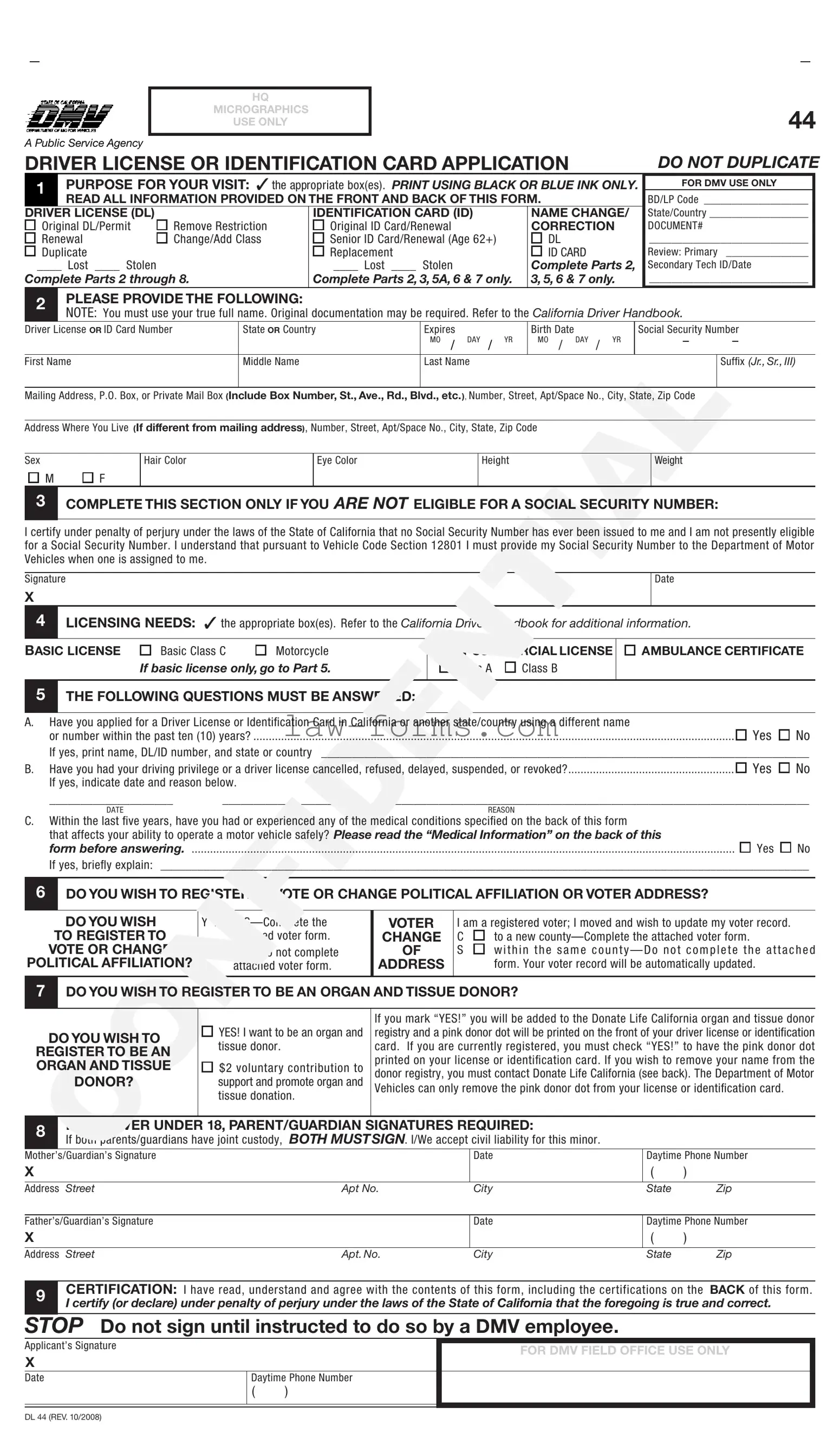 Ca Dmv Dl 44 PDF Template