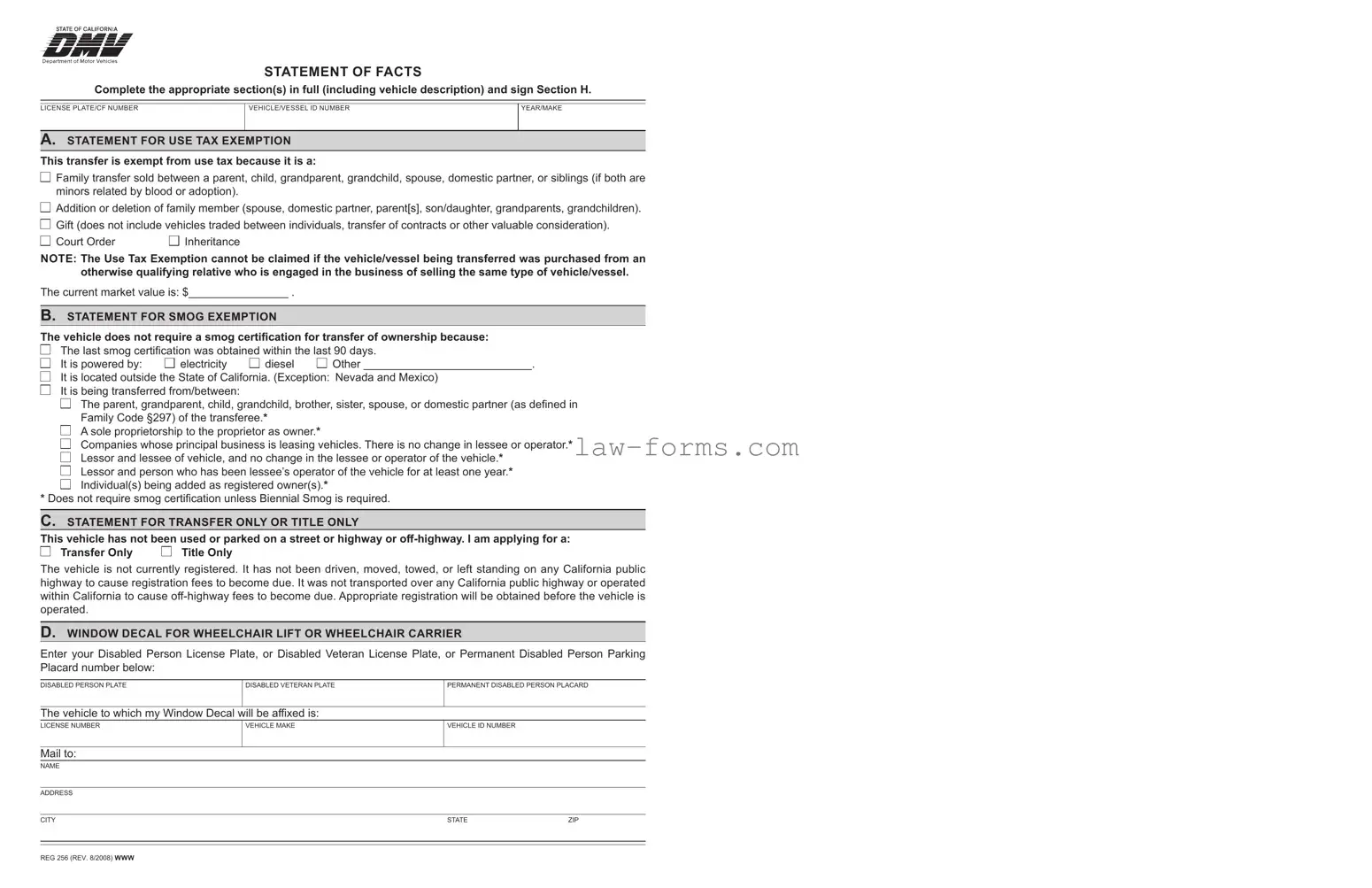 Dmv Reg 256 PDF Template