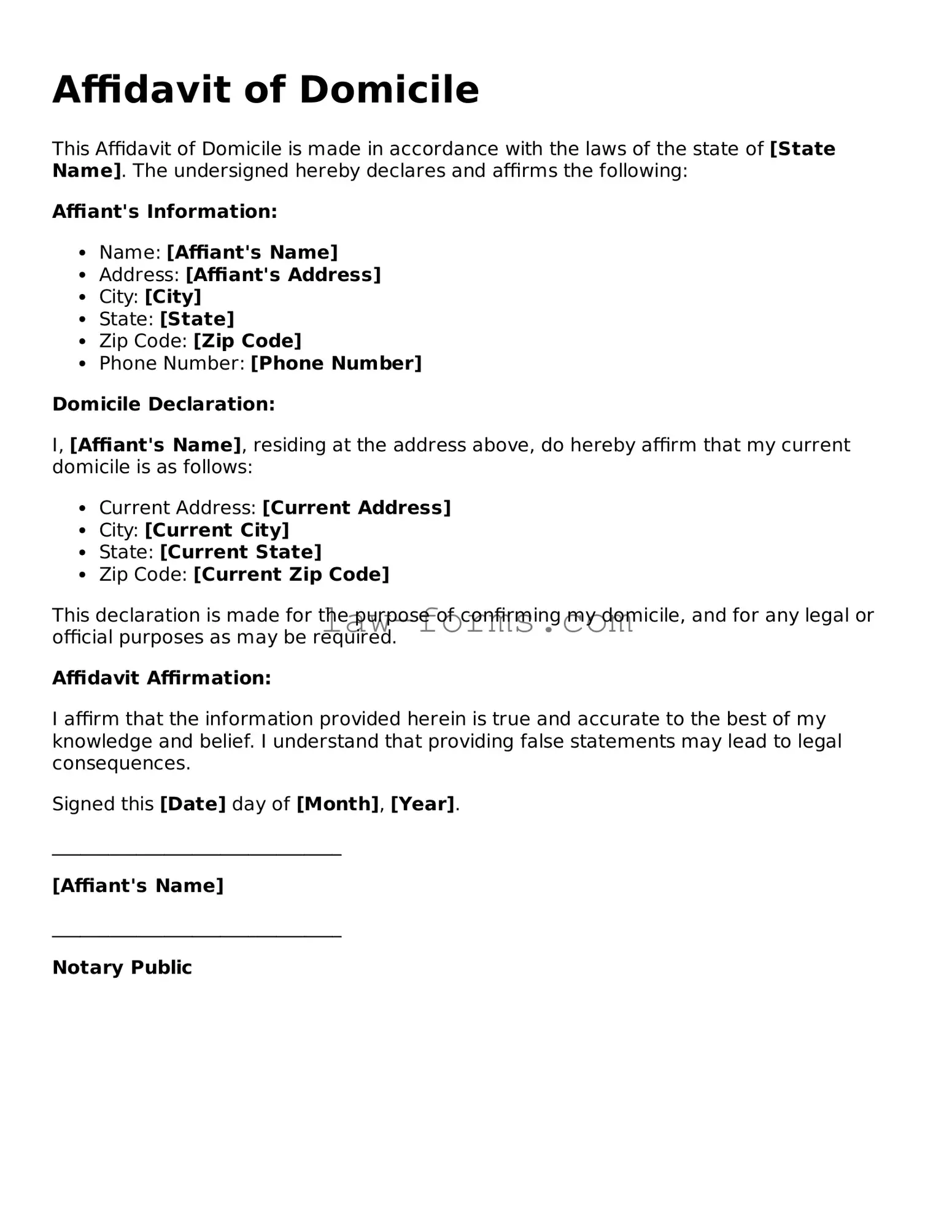 Valid Affidavit of Domicile Template