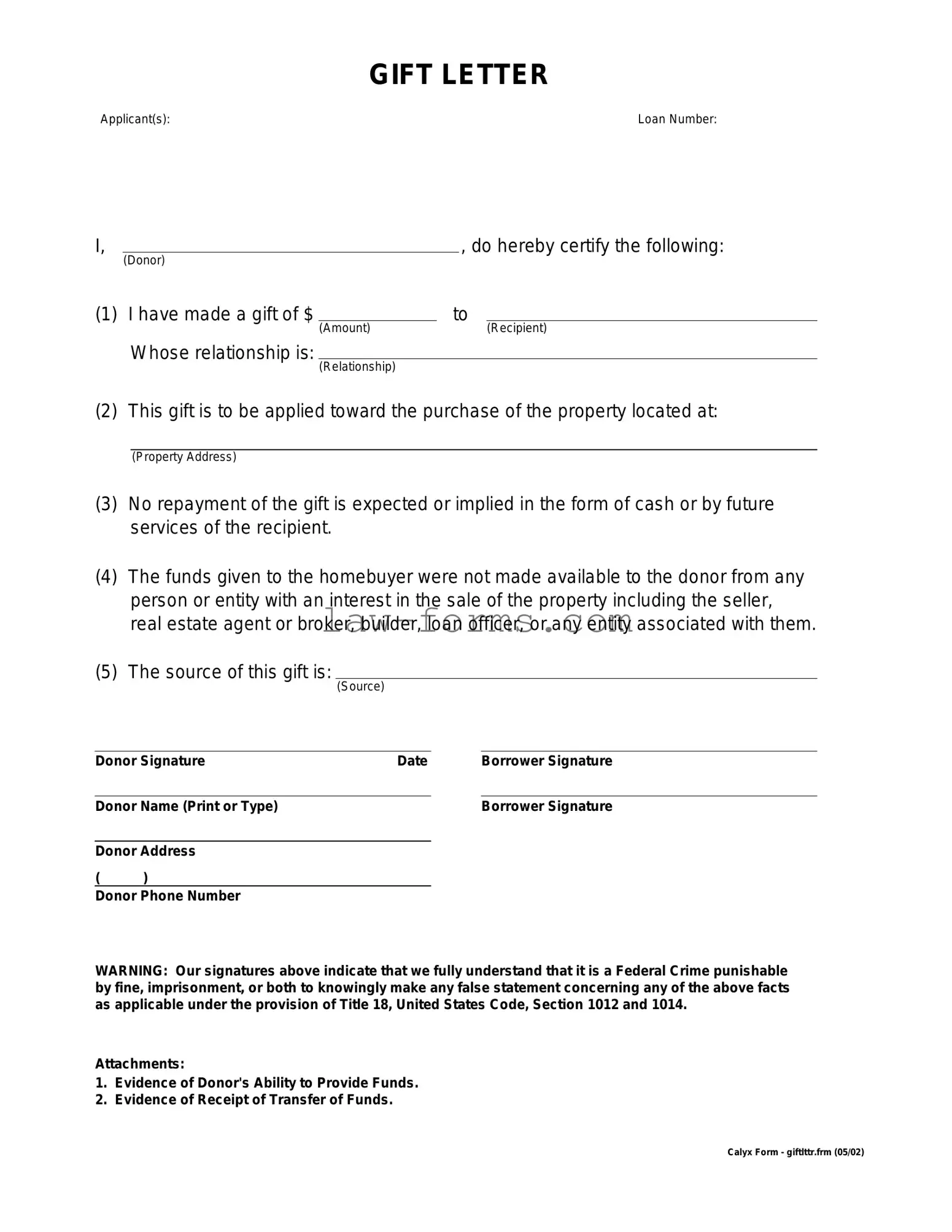 Gift Letter PDF Template