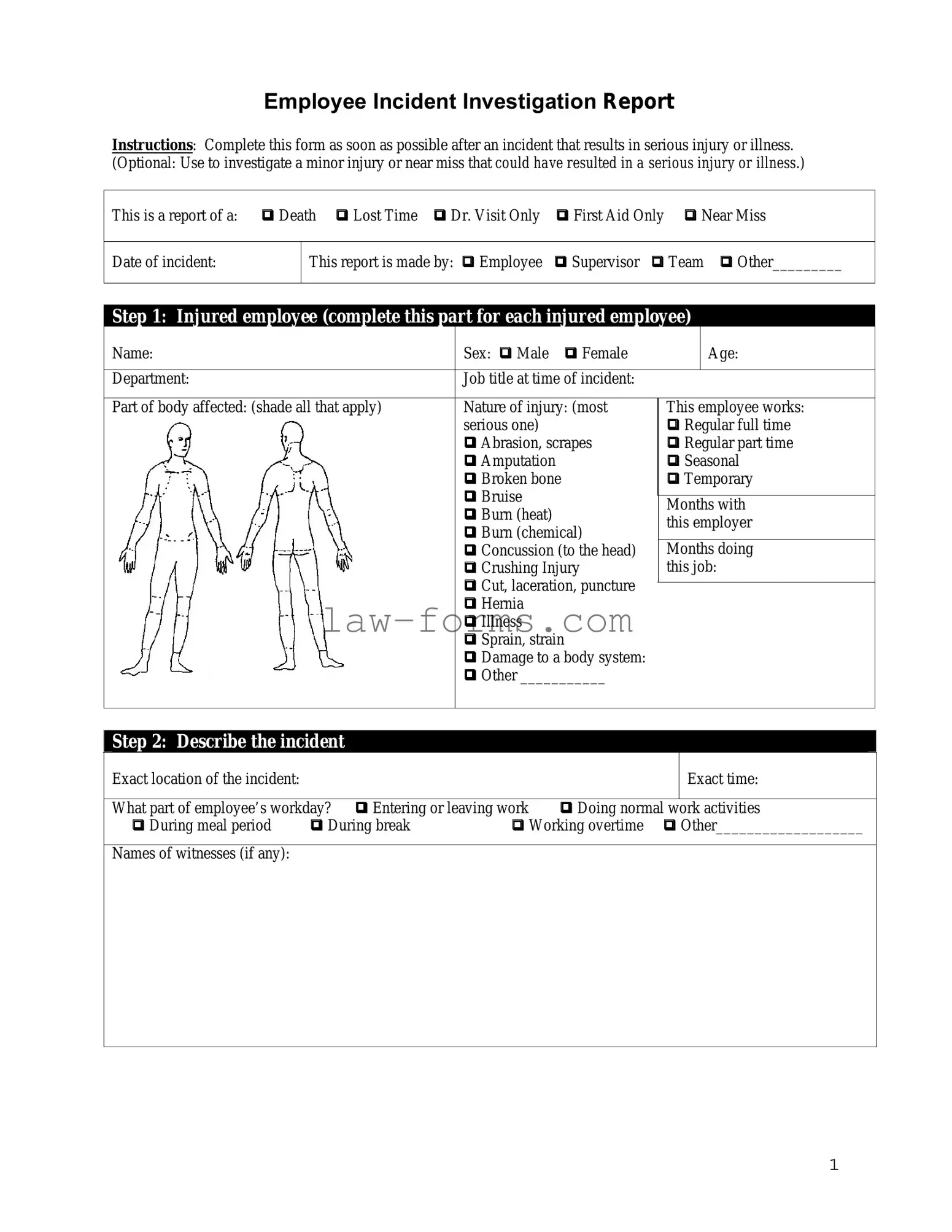 Employee Accident Report PDF Template
