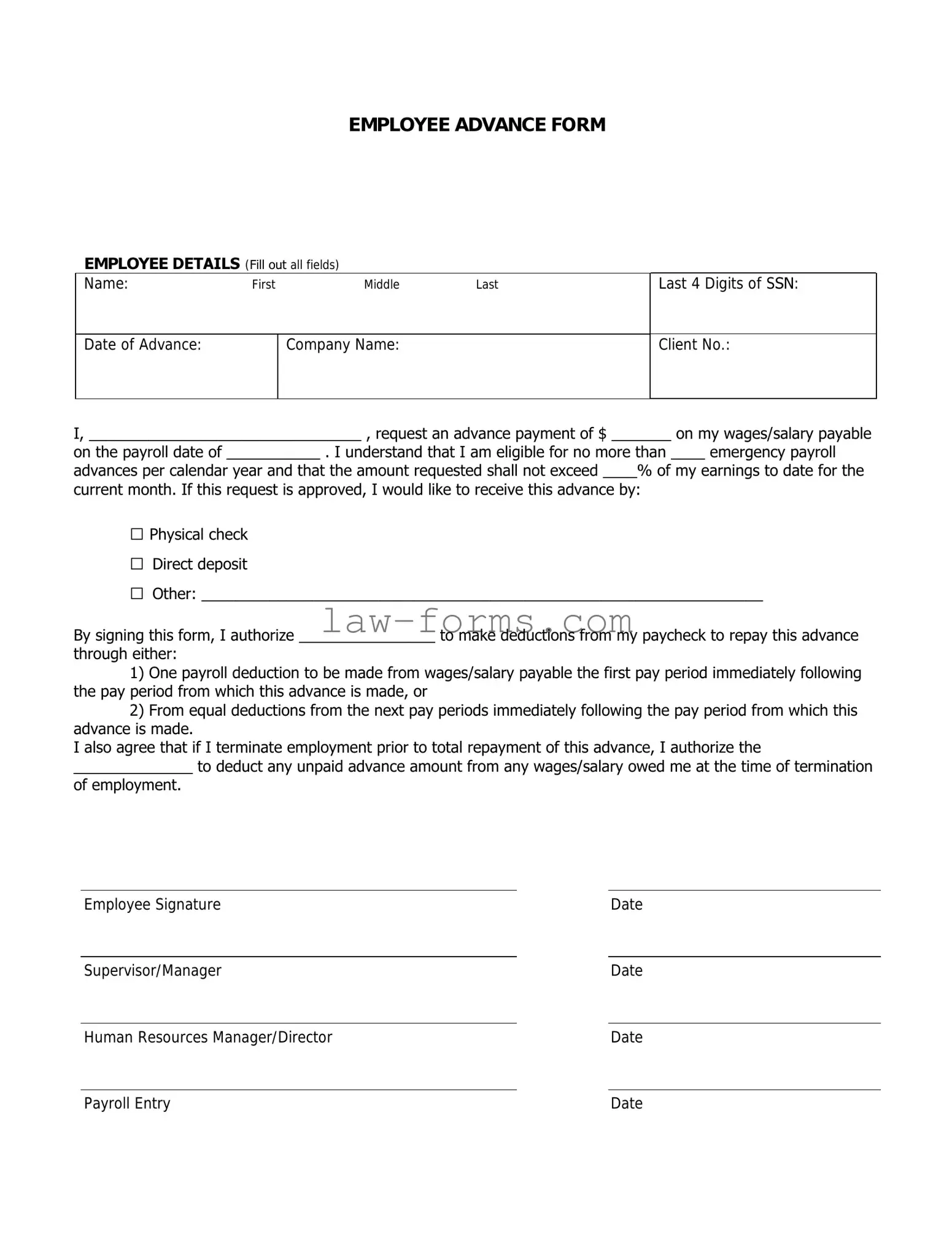 Employee Advance PDF Template