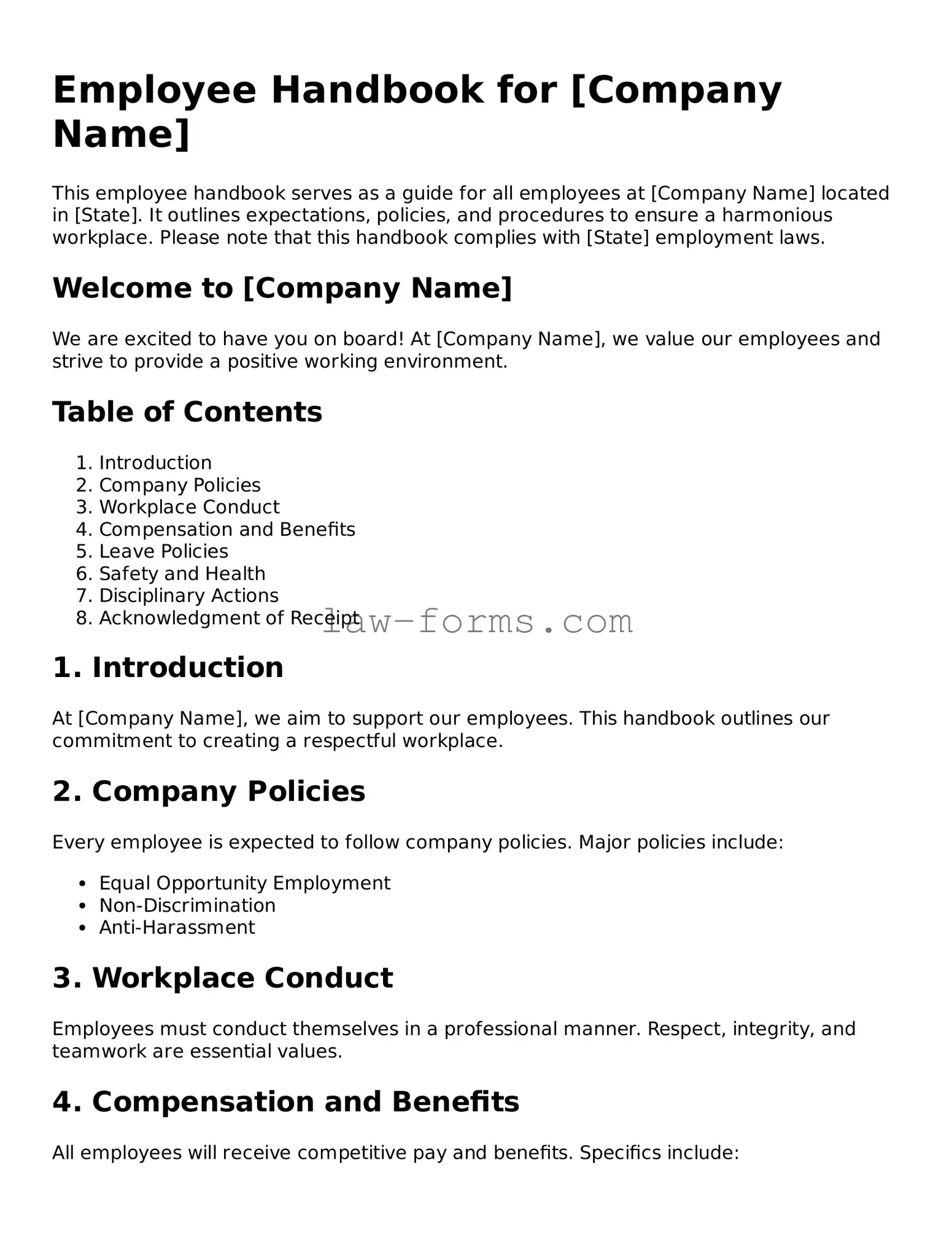 Valid Employee Handbook Template
