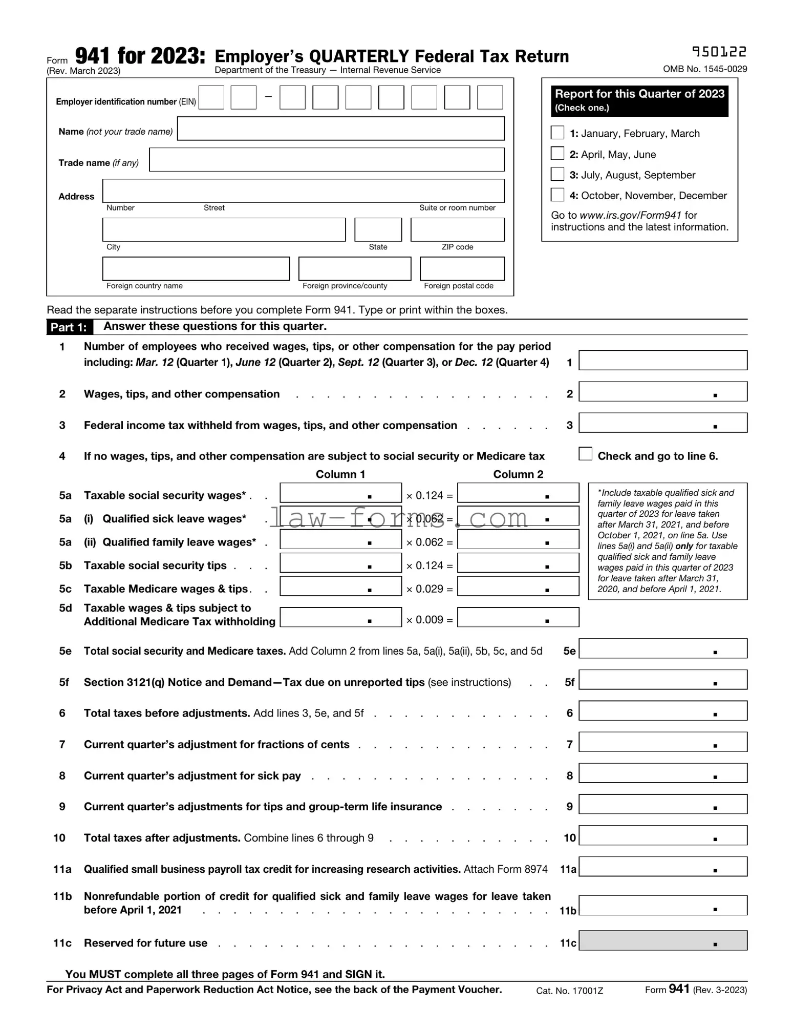 IRS 941 PDF Template