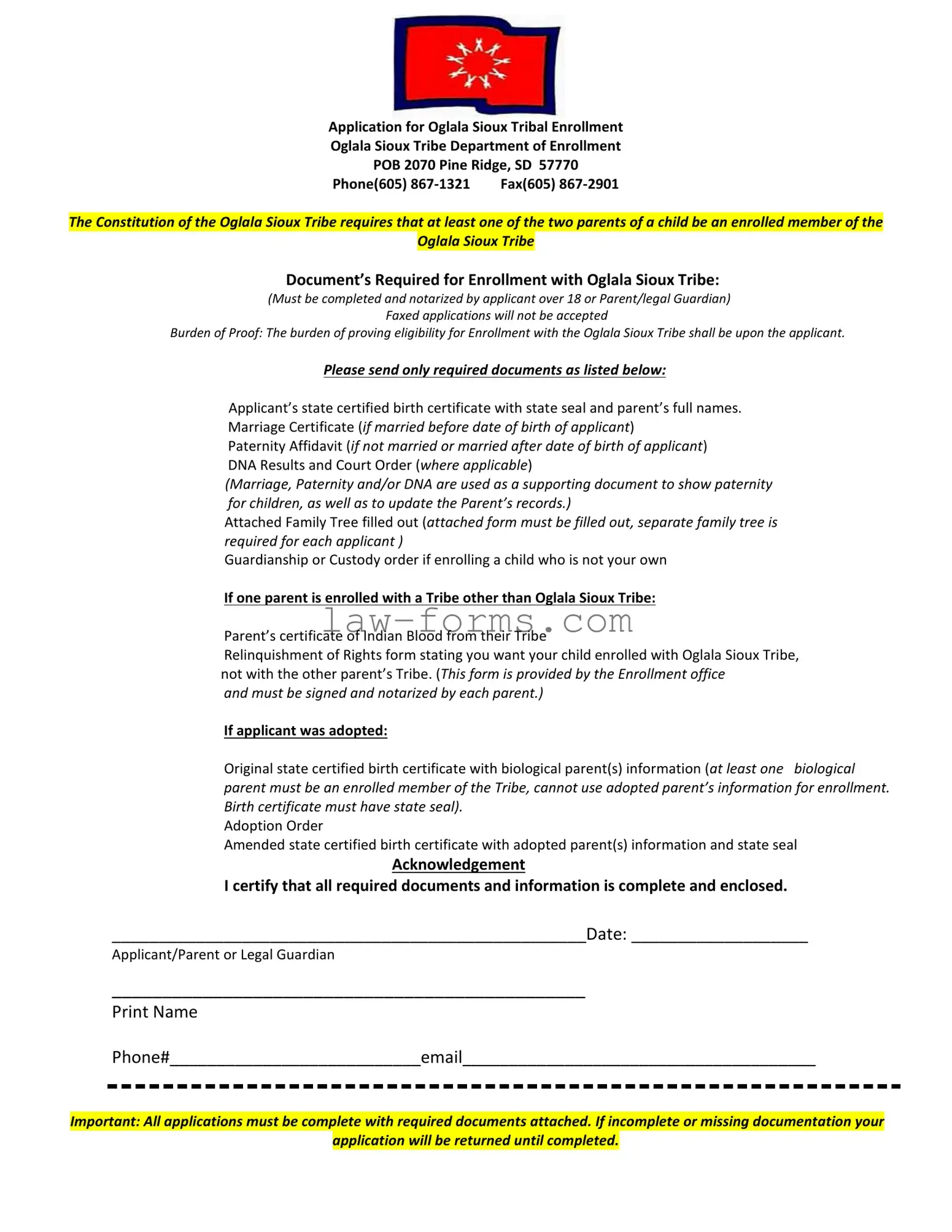 Enrollment Oglala Sioux Tribe PDF Template