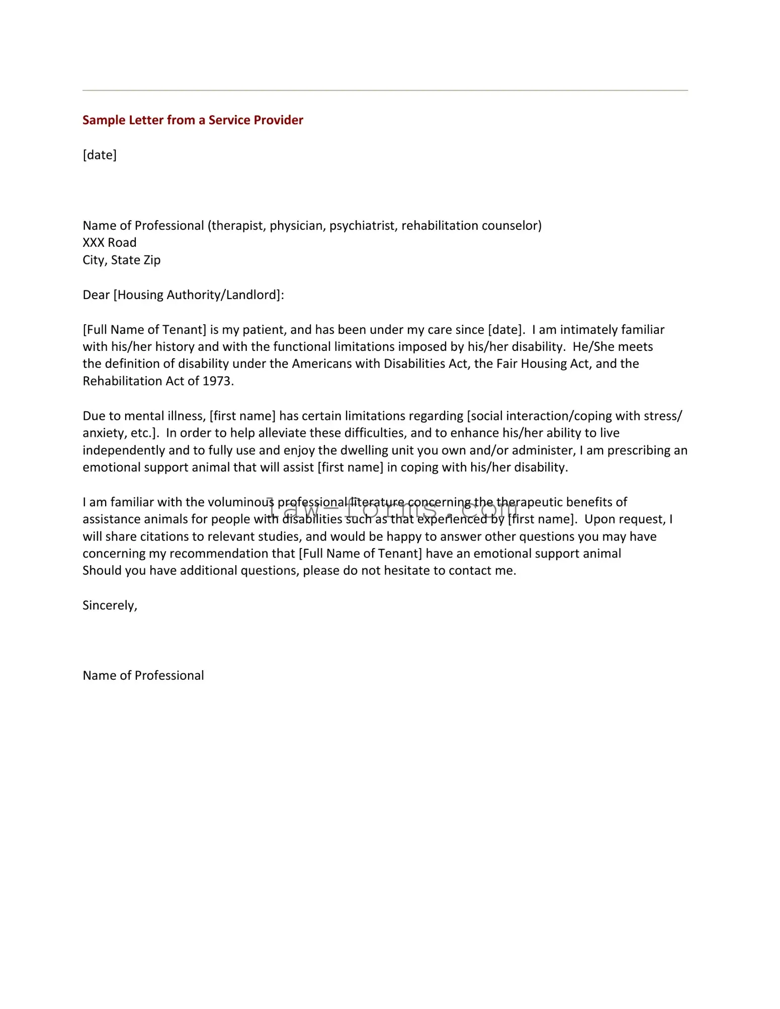 Emotional Support Animal Letter PDF Template
