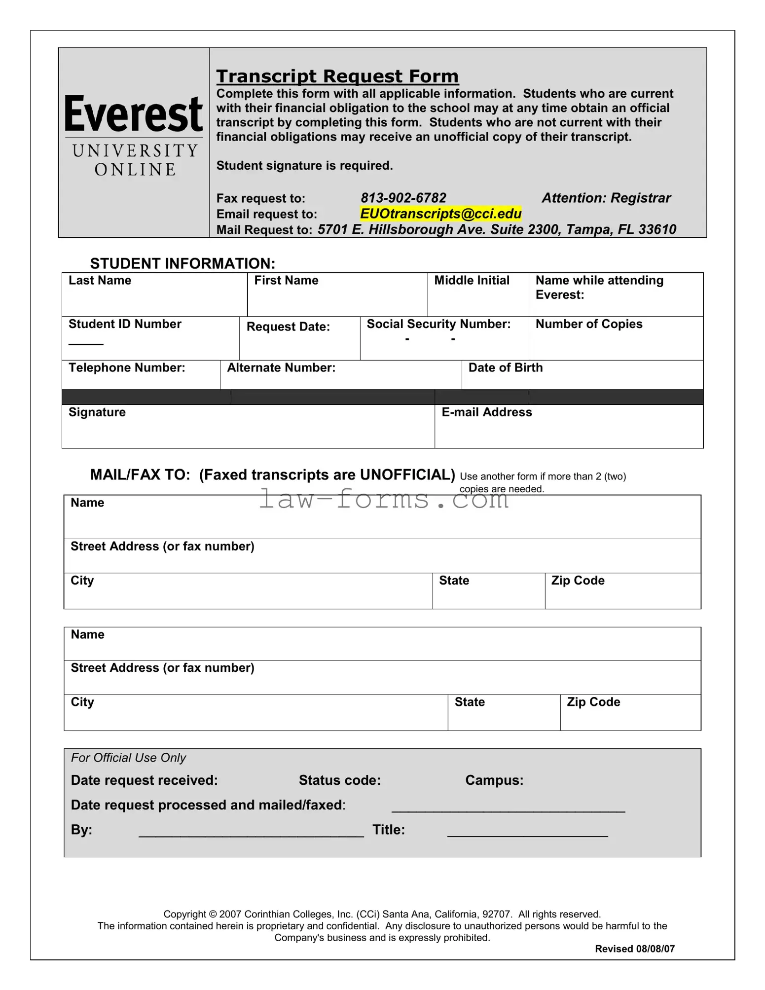 Everest University Transcript PDF Template