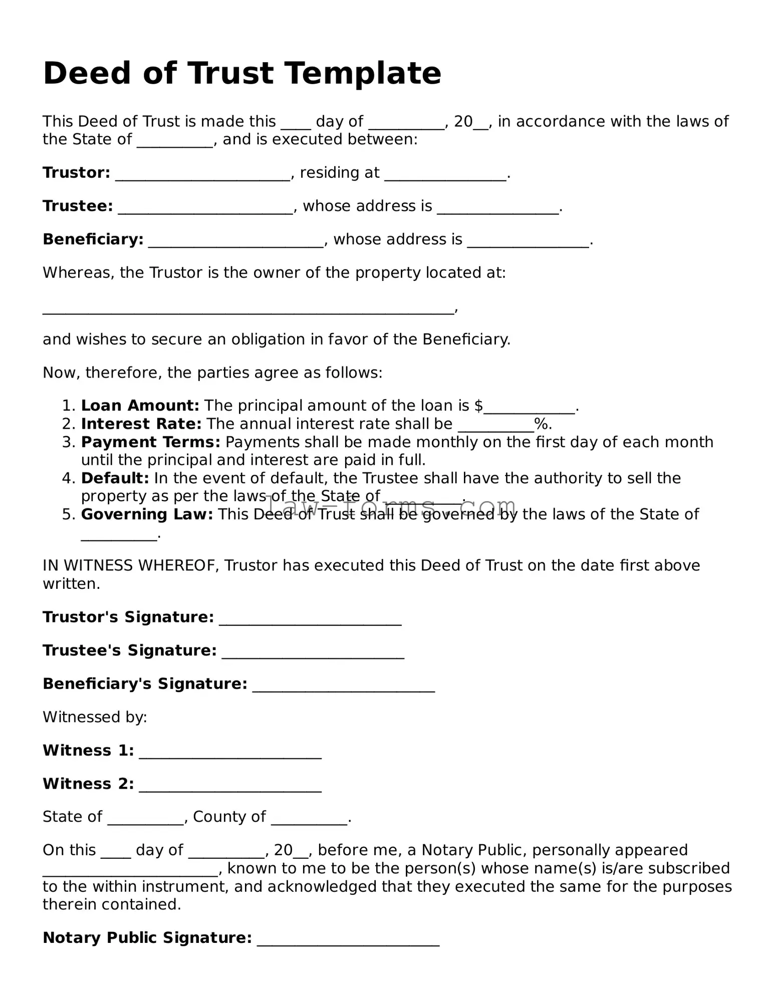 Valid Deed of Trust Template