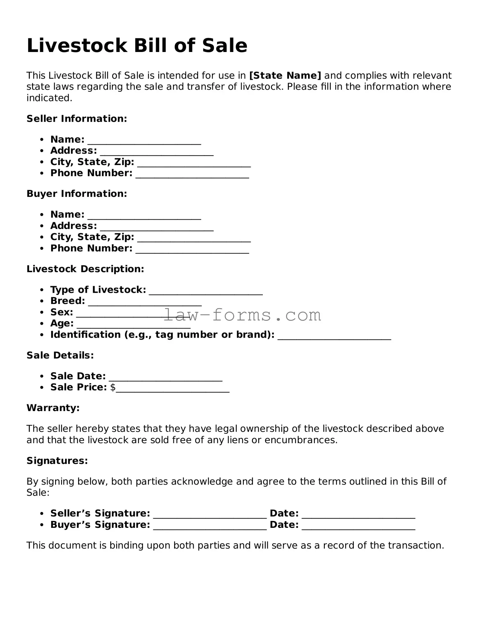 Valid Livestock Bill of Sale Template